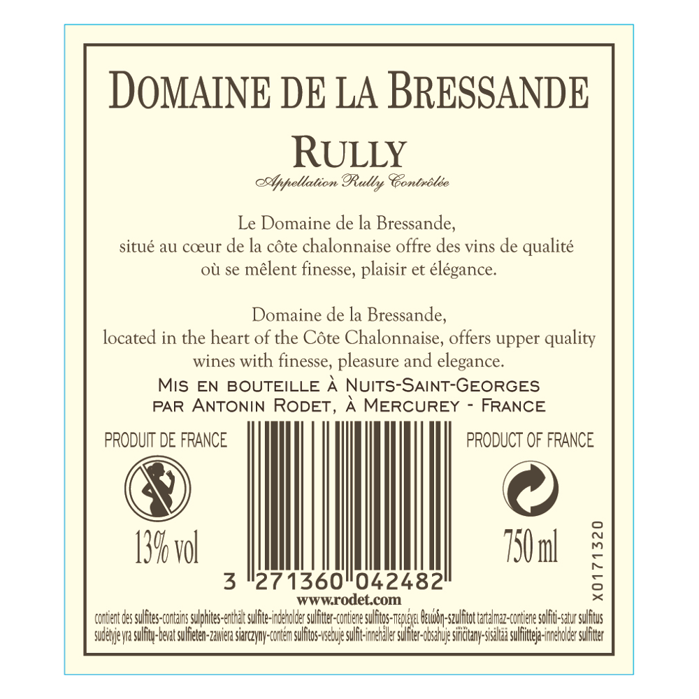 Domaine De La Bressande Antonin Rodet, 2019 - Rully AOP Sec - Blanc - 75 cl