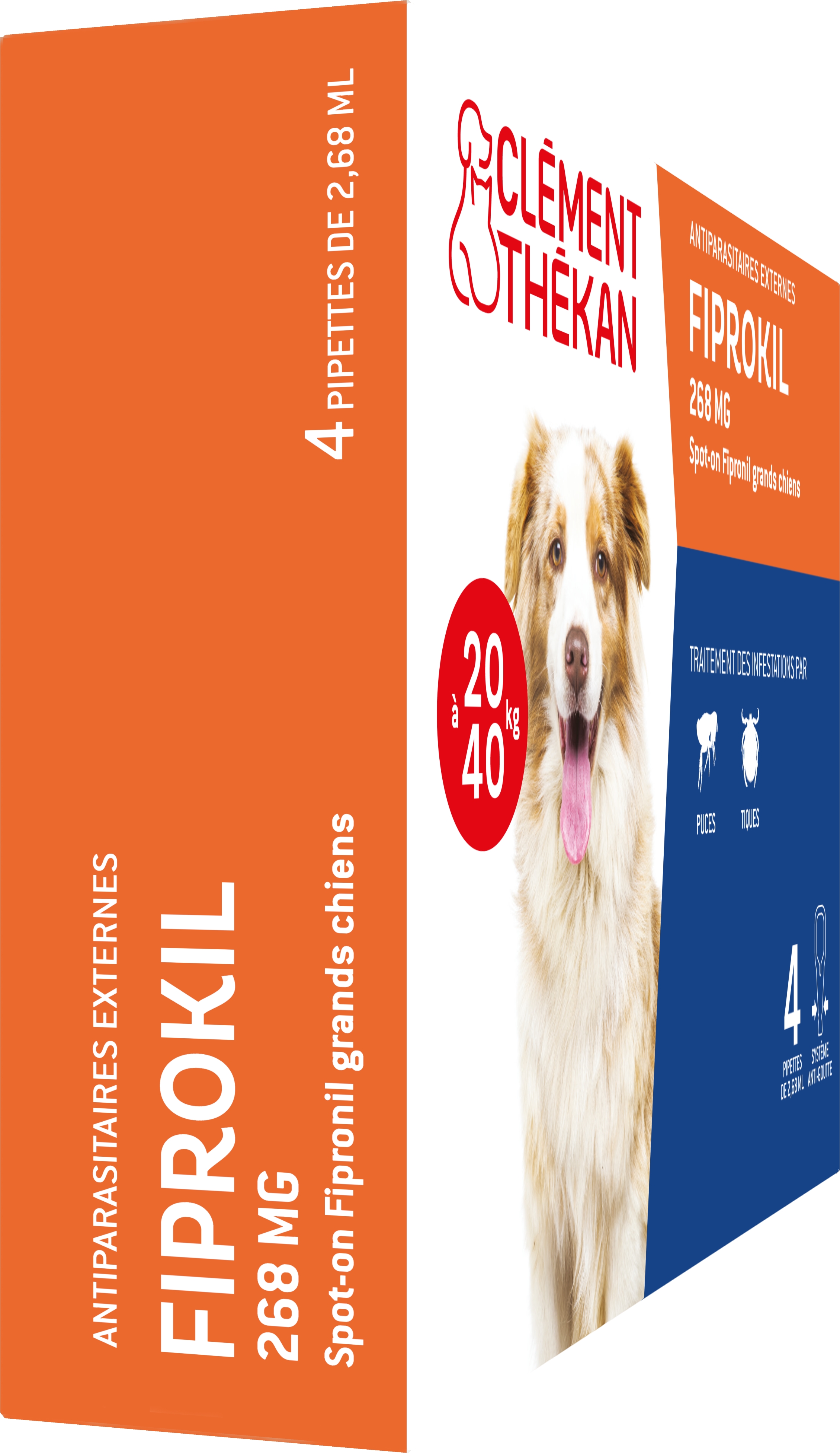 Anti-Puces Anti-Tiques Chien 20-40kg 4 Pipettes