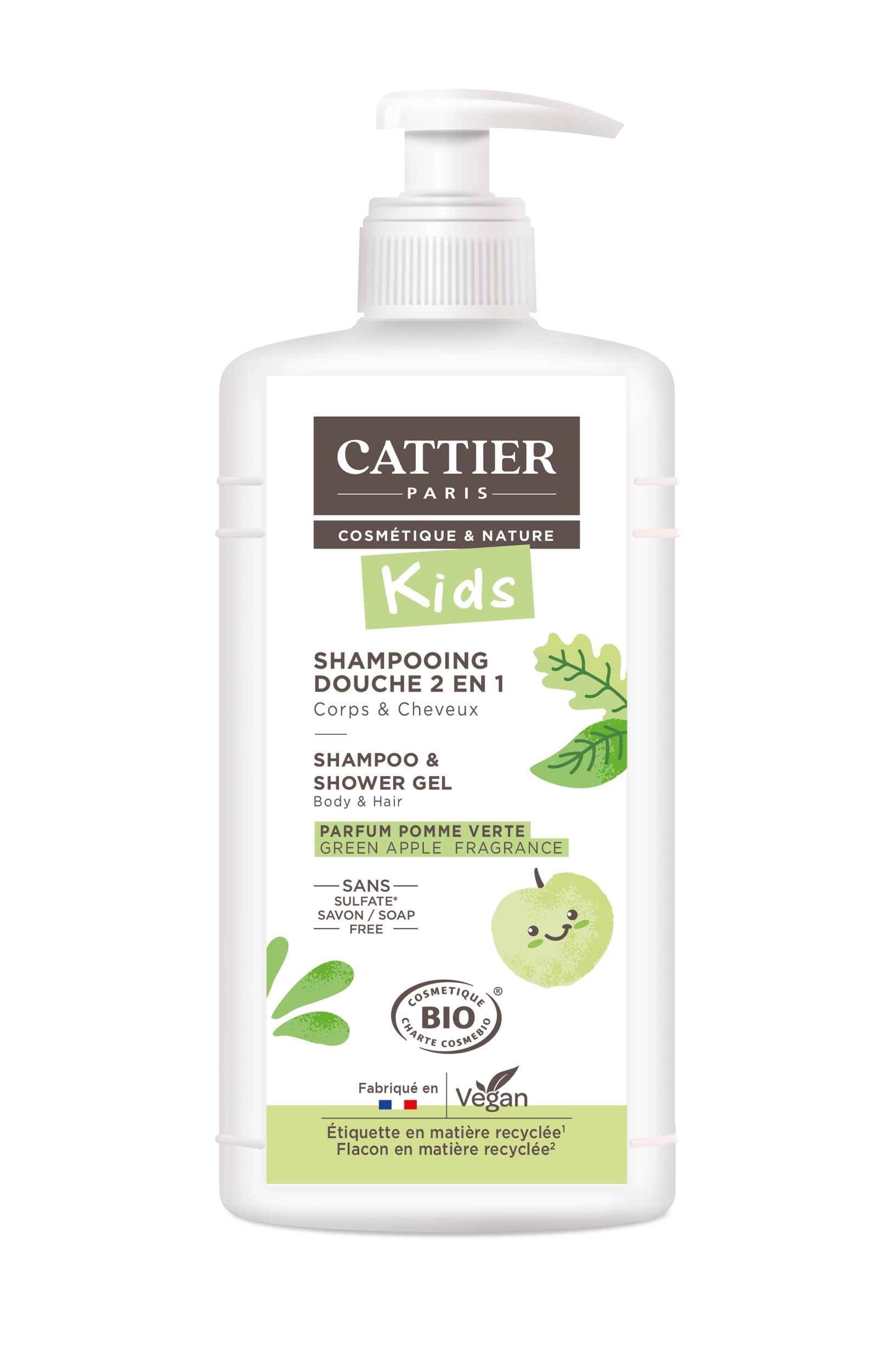 Gel douche Shampooing démêlant 2 en 1 Parfum Pomme Verte