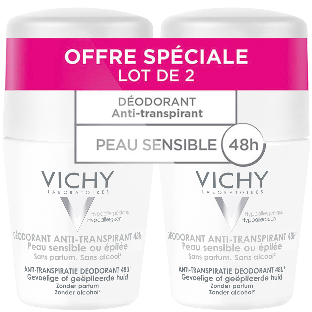 Déodorant 48h anti-transpirant roll-on peau sensible 2x50ml
