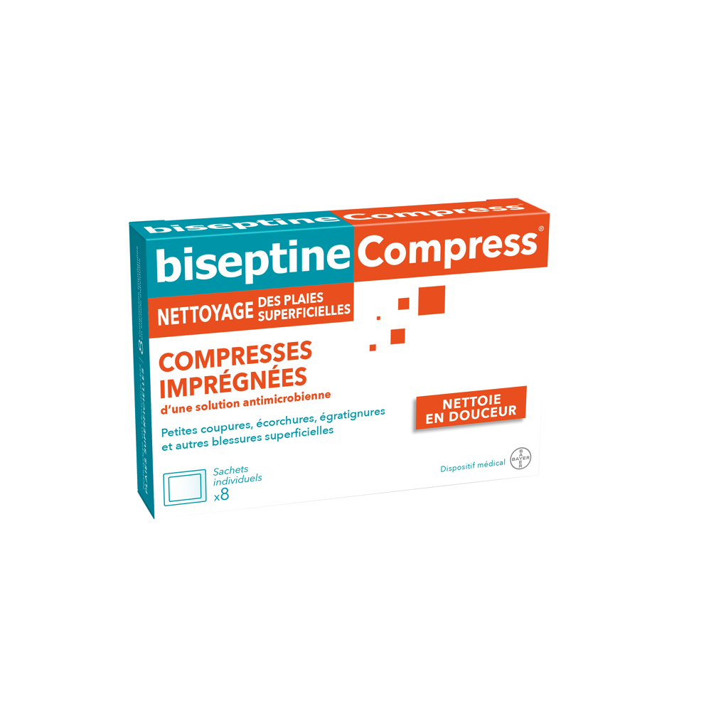 biseptineCompress Compresses imprégnées x8 sachets