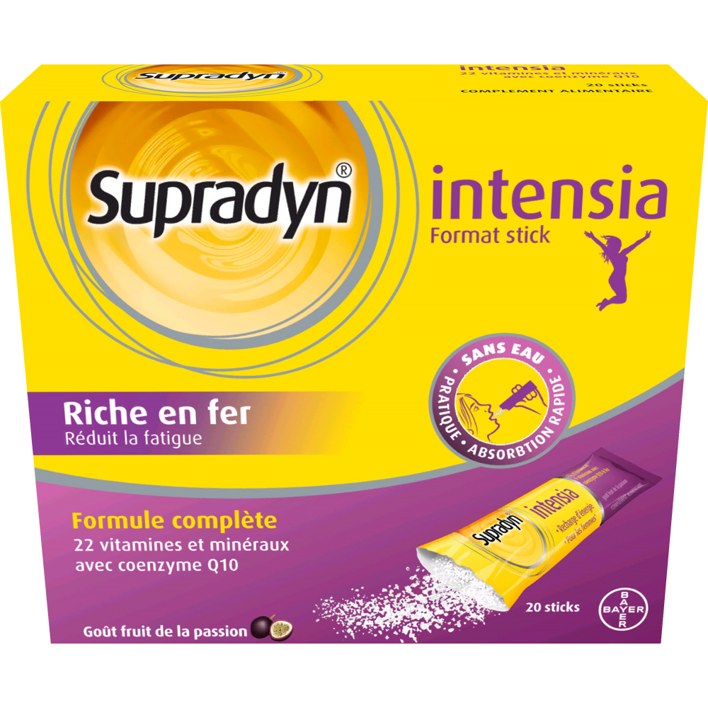 Supradyn Intensia Vitamines, Minéraux et Fer 20 sticks Réduit la fatigue