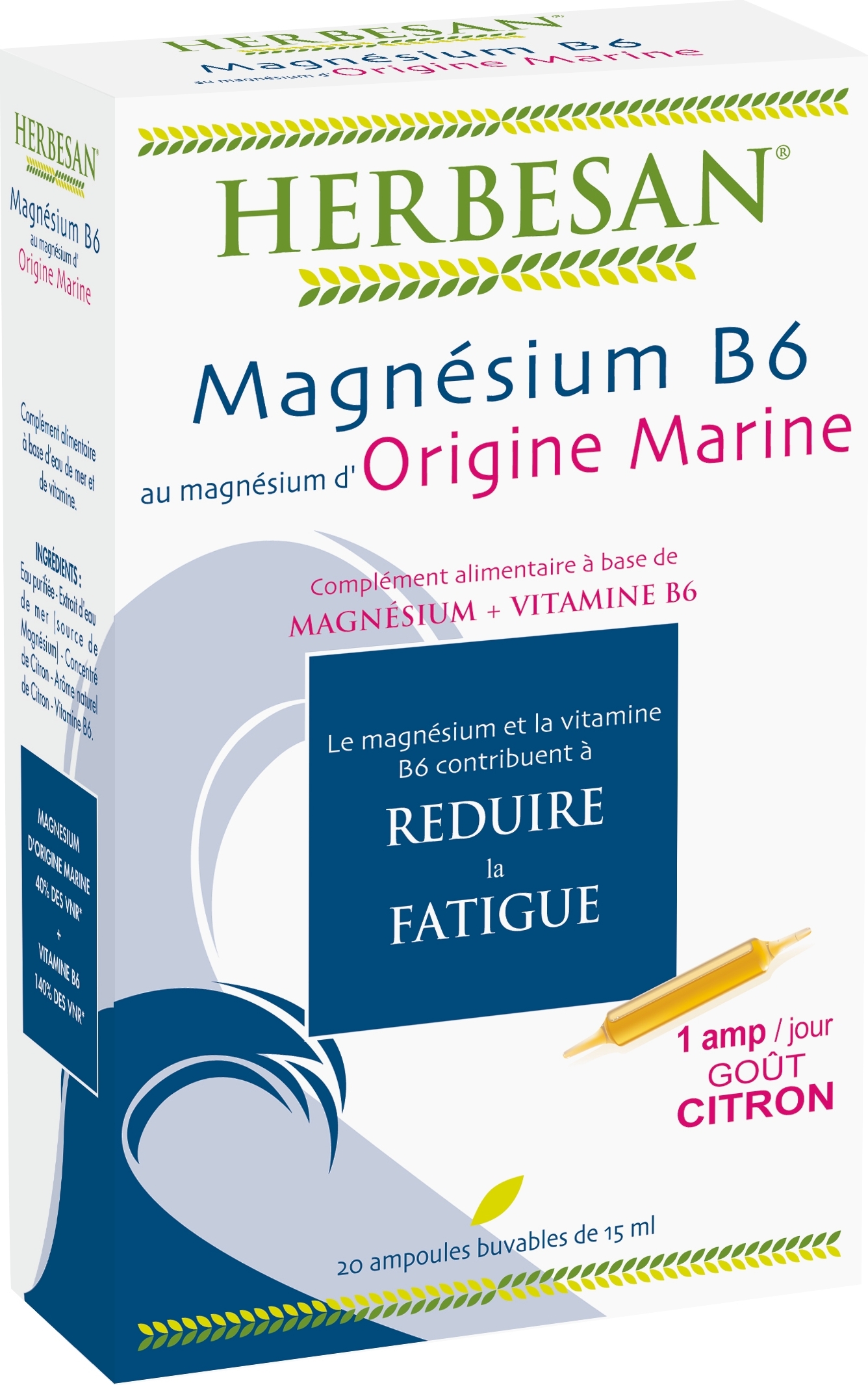 Magnésium marin et vitamine B6 20 ampoules de 15ml