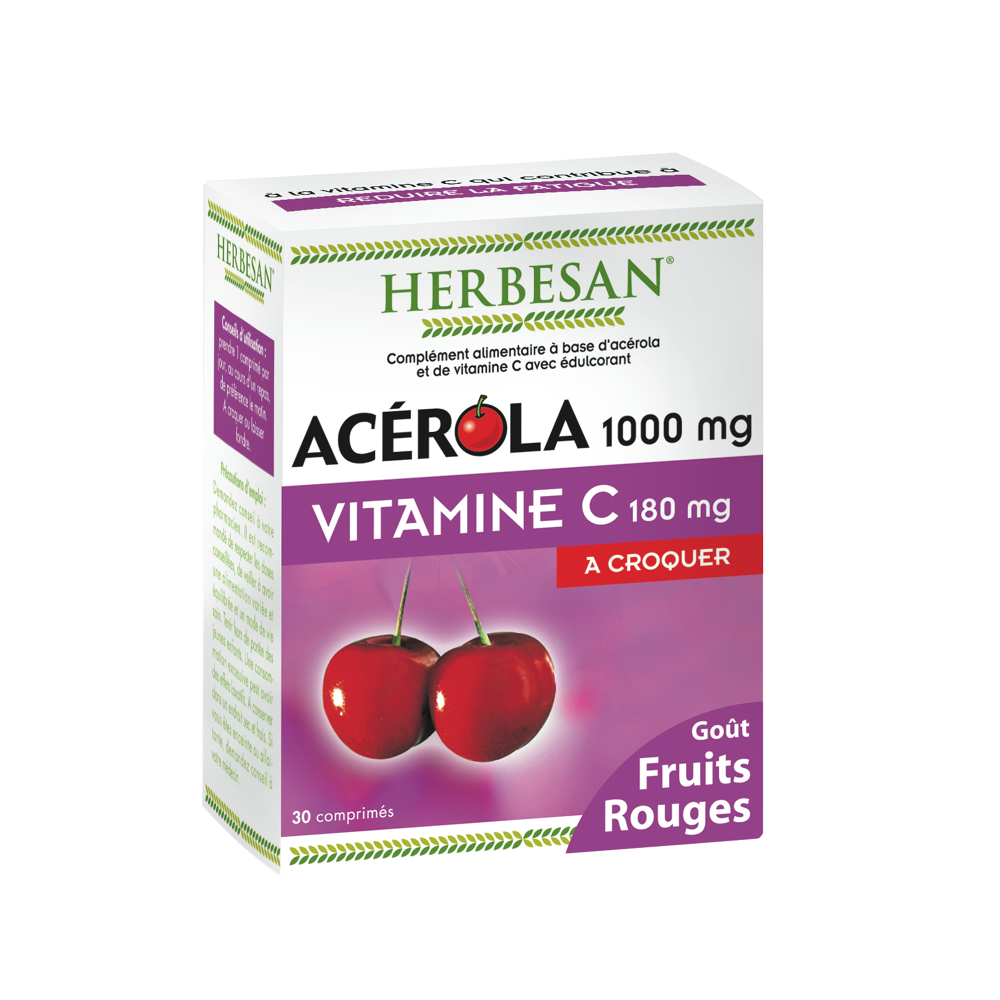 Acérola 1000 goût fruits rouges - 30 comprimes à croquer
