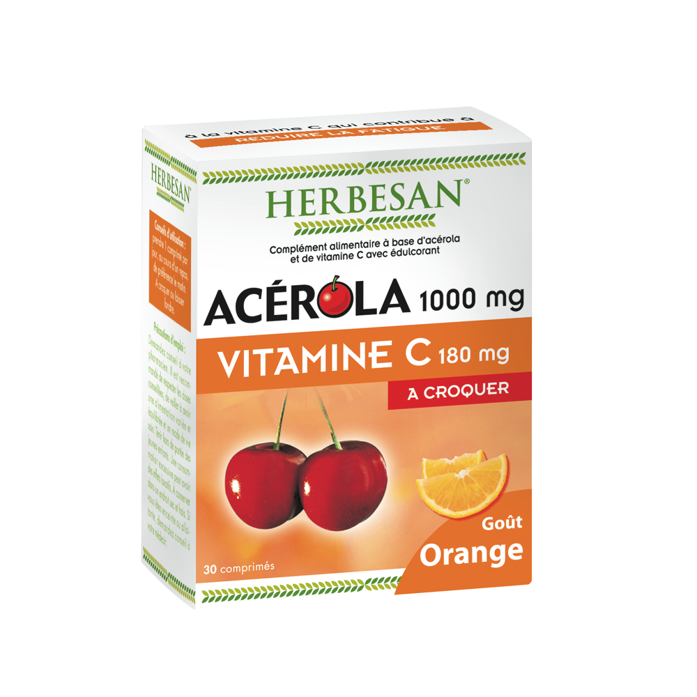 Acerola 1000 goût orange - 30 comprimés à croquer