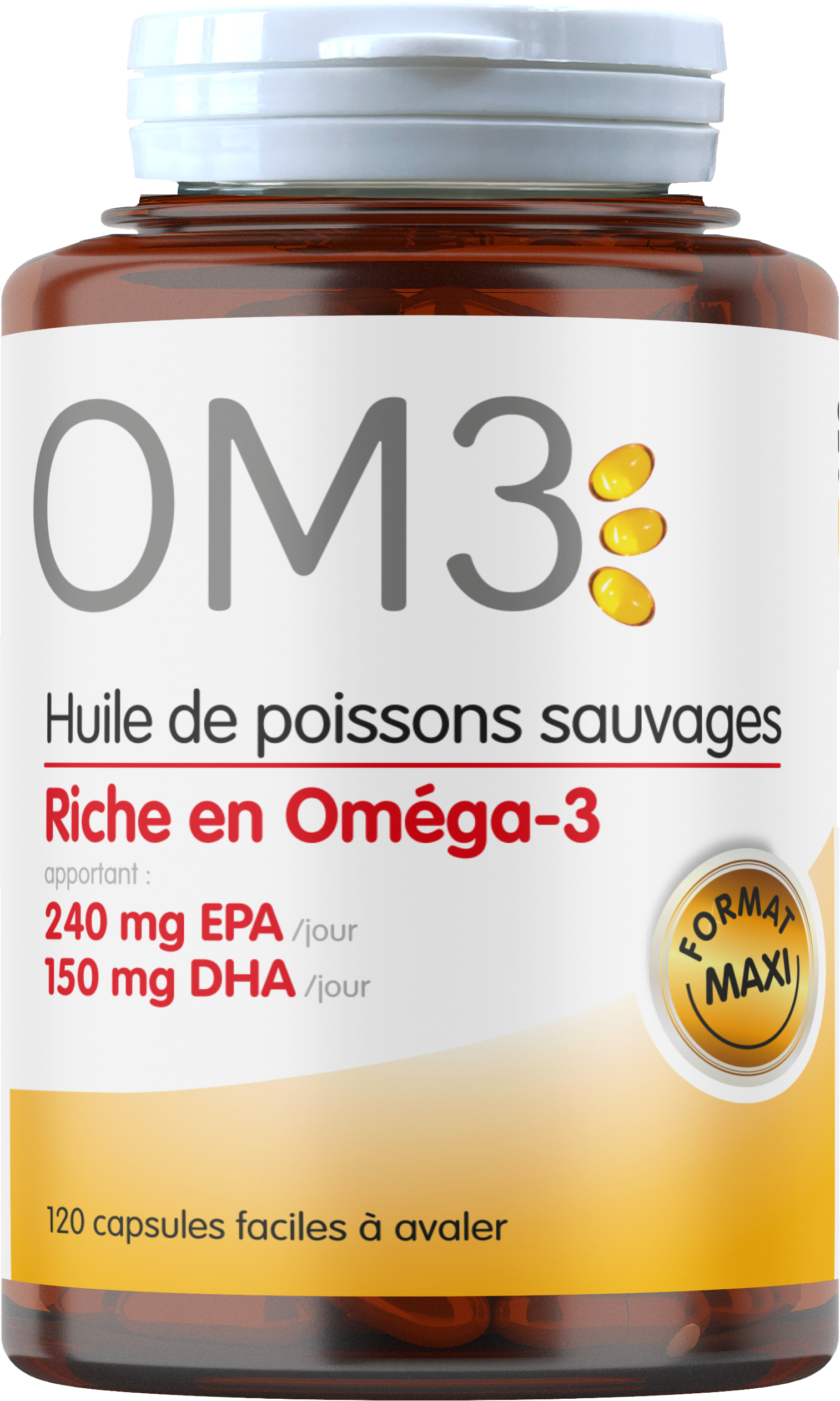 Om3 huile de poisson riche en oméga 3 120 capsules