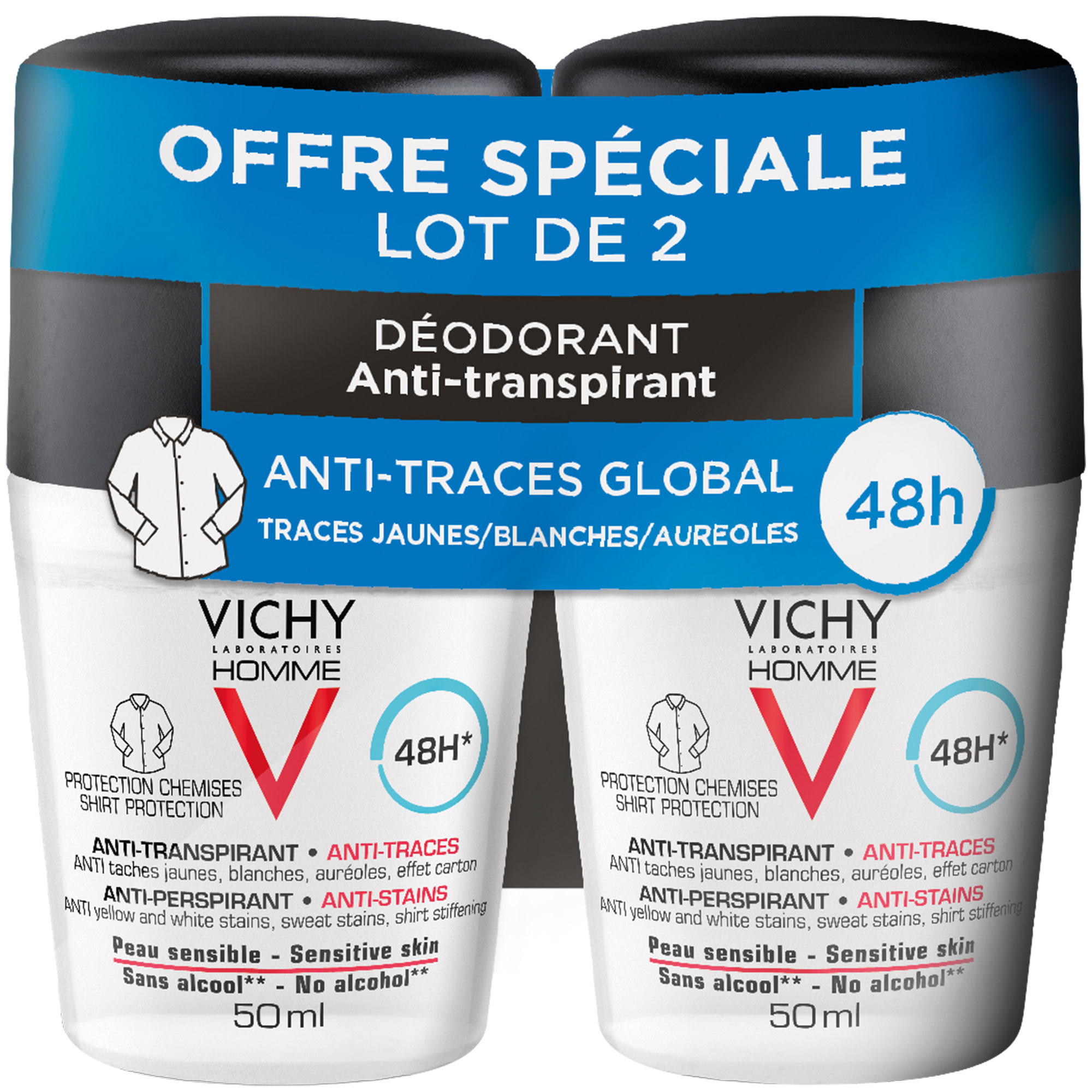 Déodorant anti-transpirant 48h anti-traces 2x50ml