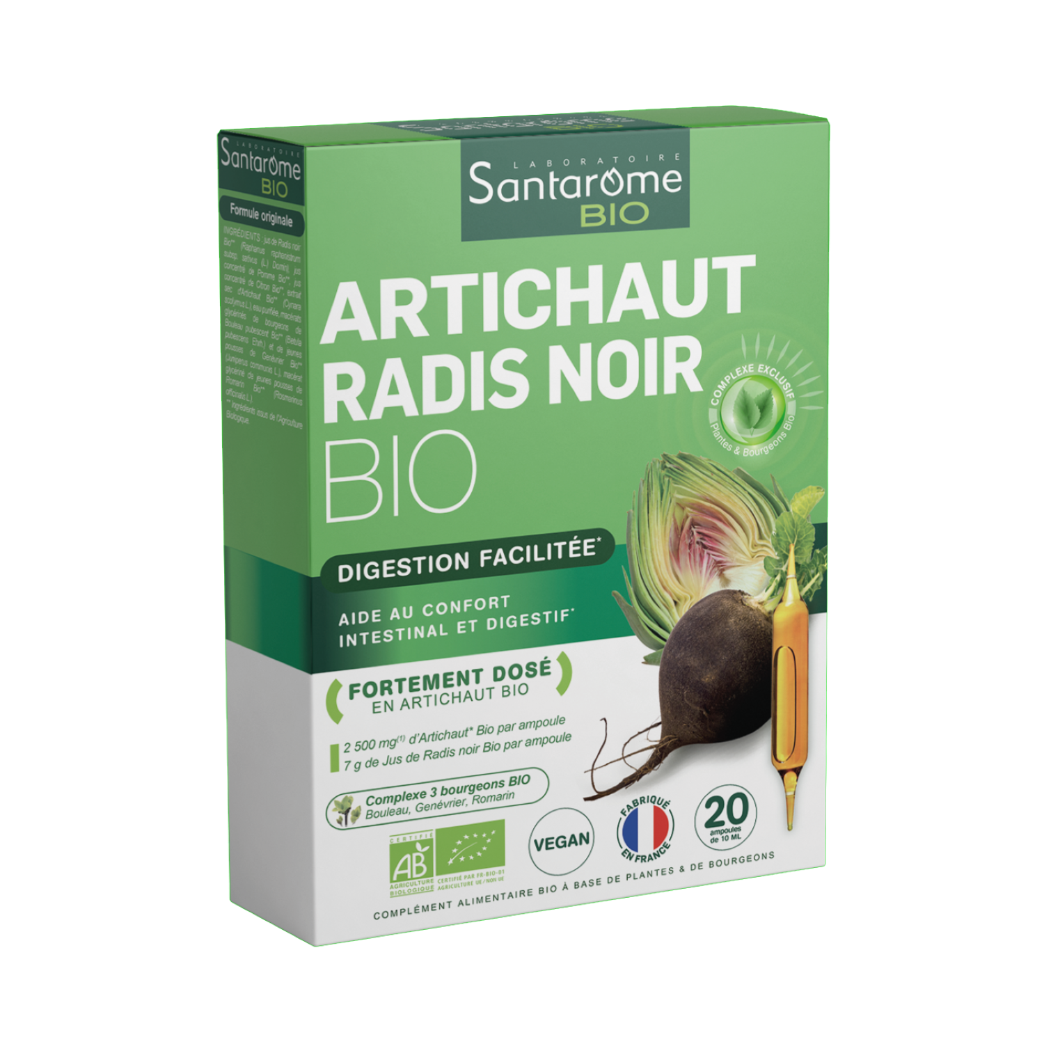 Artichaut bio et radis noir bio confort digestif 20 ampoules de 10ml