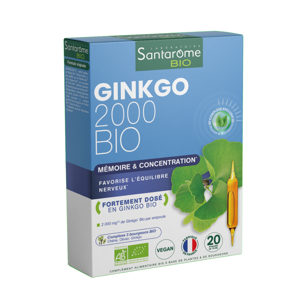Ginkgo bio 2000mg mémoire et concentration 20 ampoules de 10ml