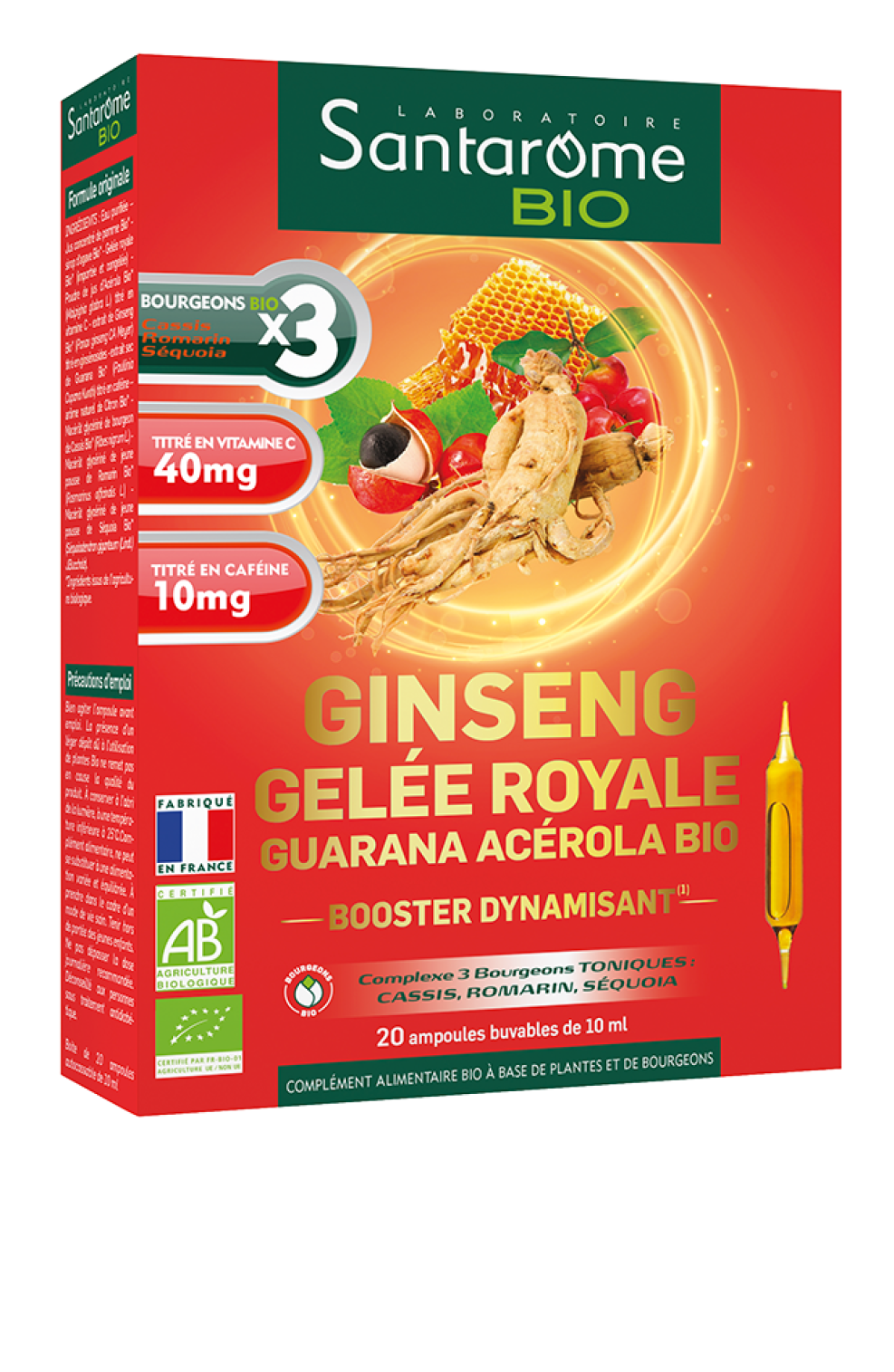 Ginseng gelée royale guarana acérola bio 20 ampoules de 10ml