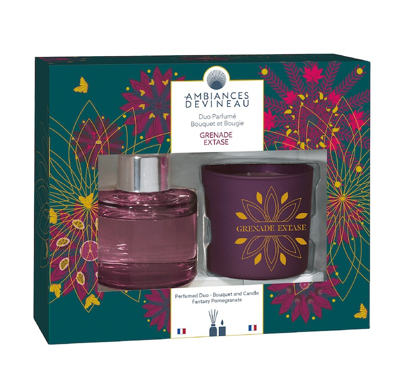 Coffret mini duo bougie Grenade extase et un bouquet 80 ml