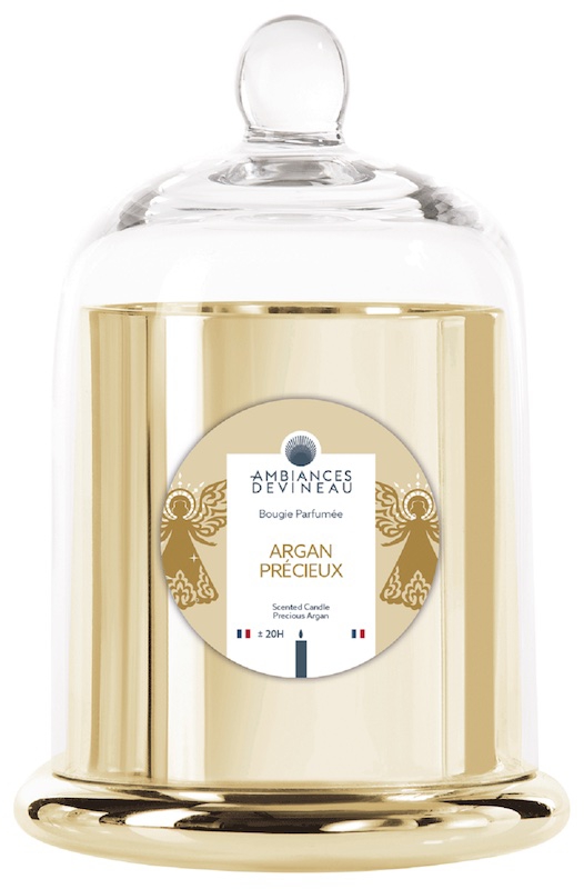 Bougie sous cloche en verre transparente Argan Précieux