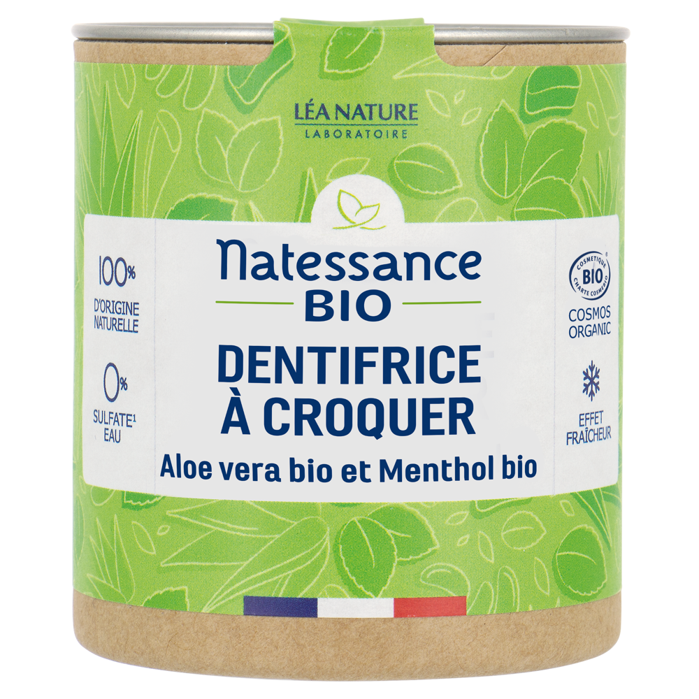 Dentifrice à croquer Aloe Vera et menthol bio 52g