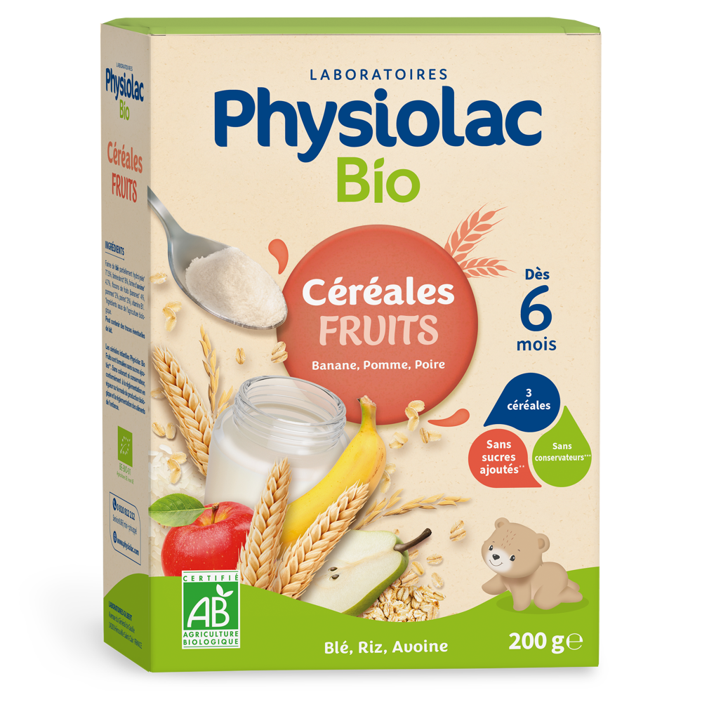 Physiolac Céréales Fruits bio 200g