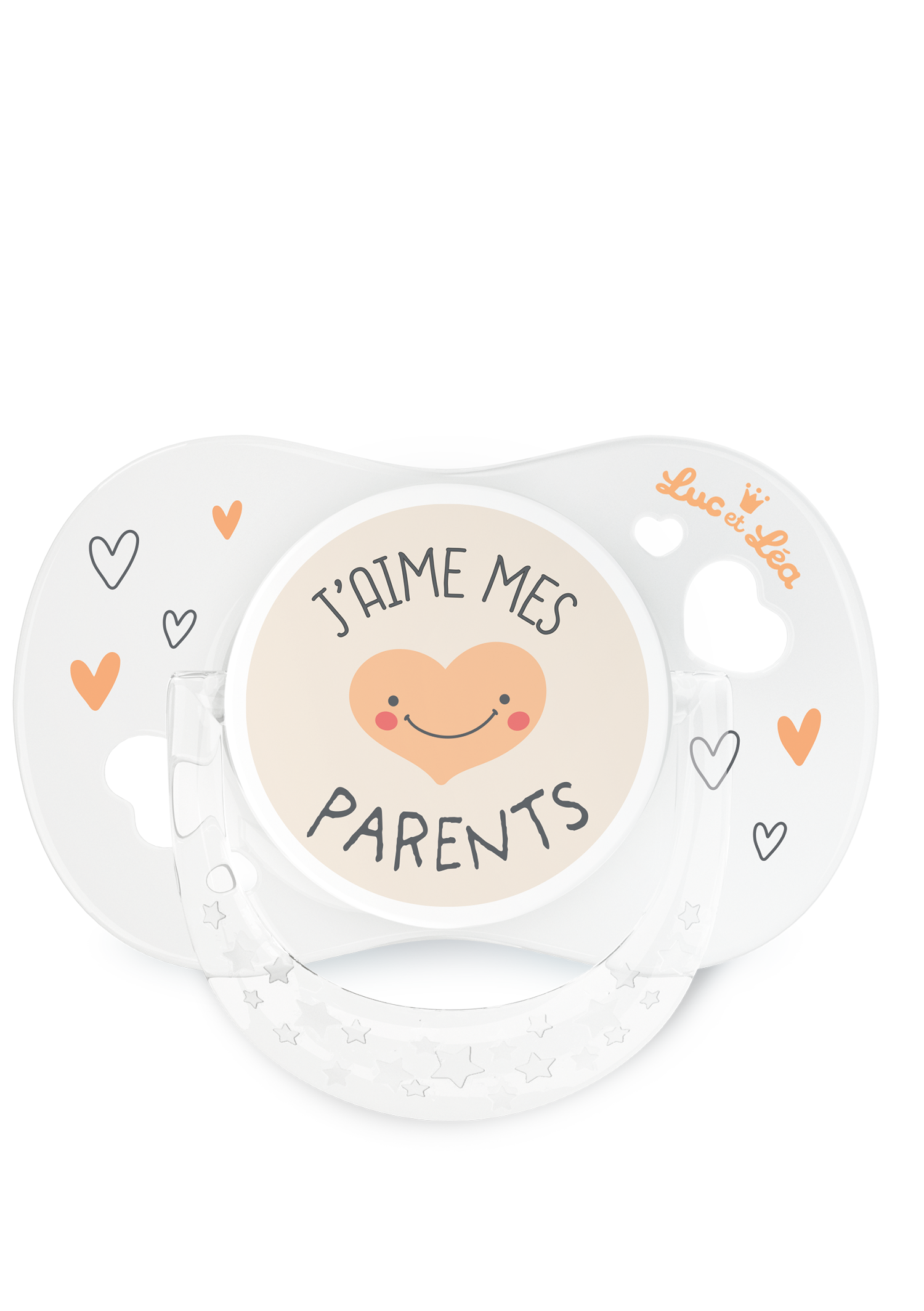 Sucette +18m J'aime mes parents blanc anneau