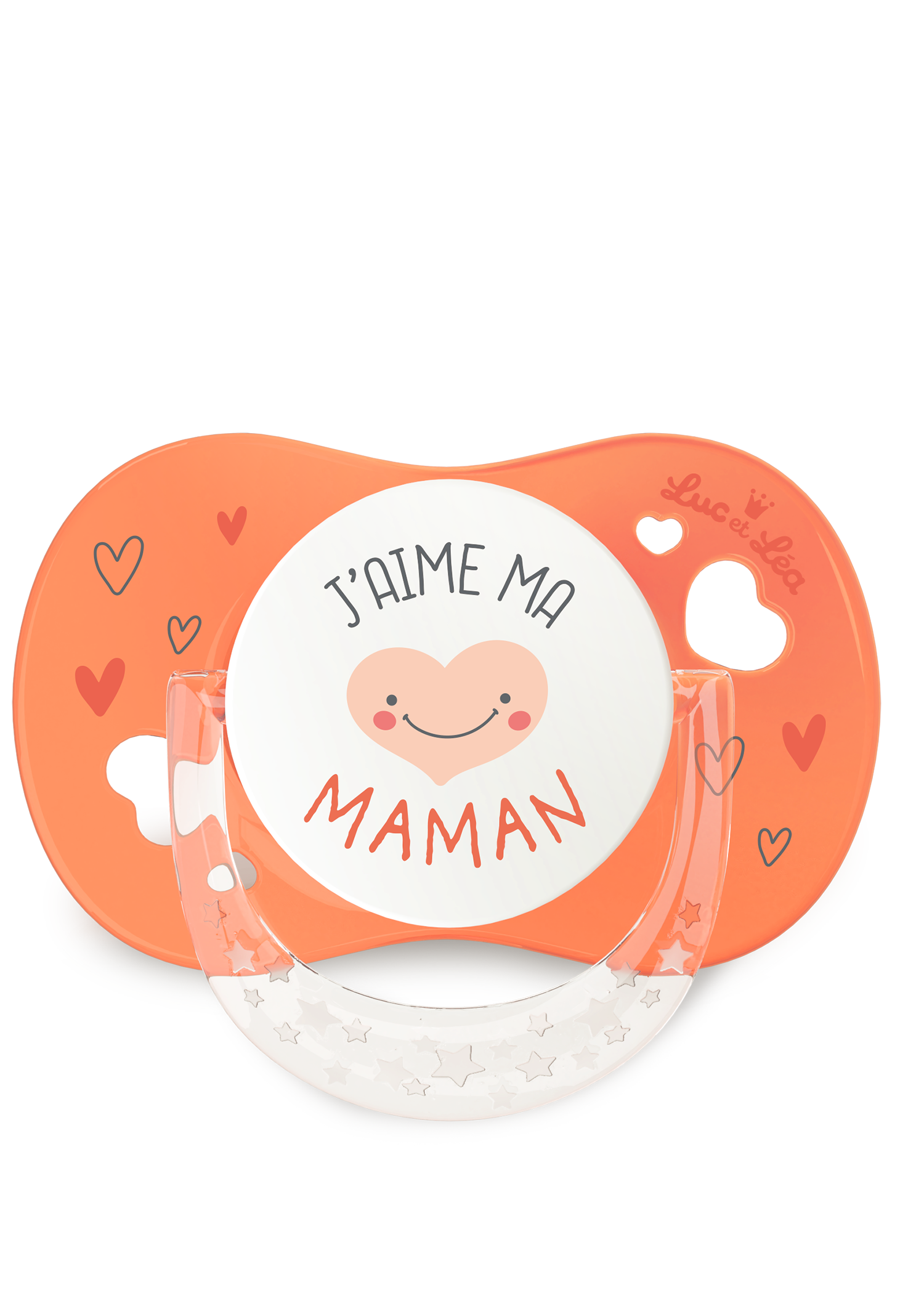 Sucette 6-18m J'aime ma Maman orange anneau