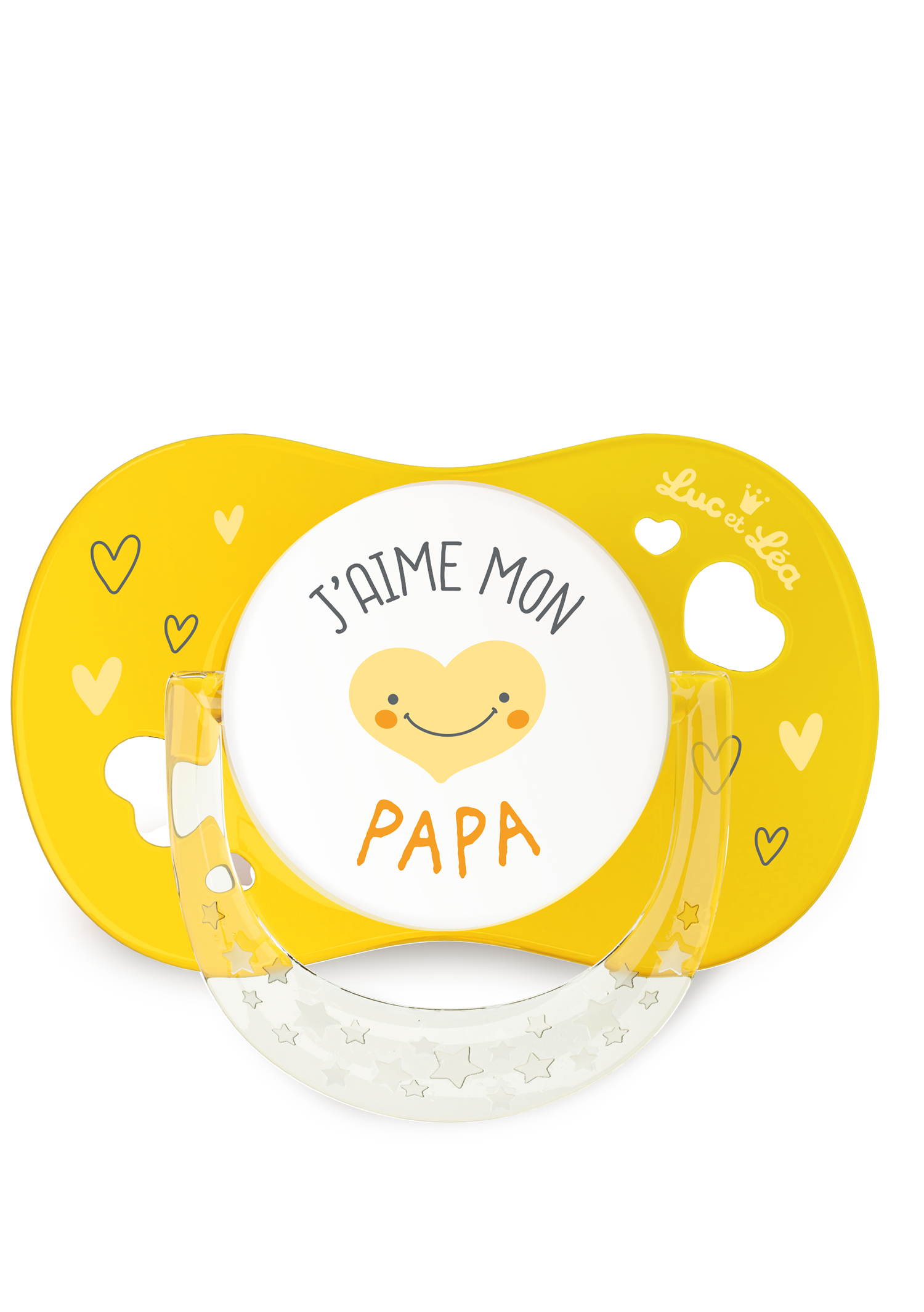 Sucette 6-18m J'aime mon Papa jaune anneau