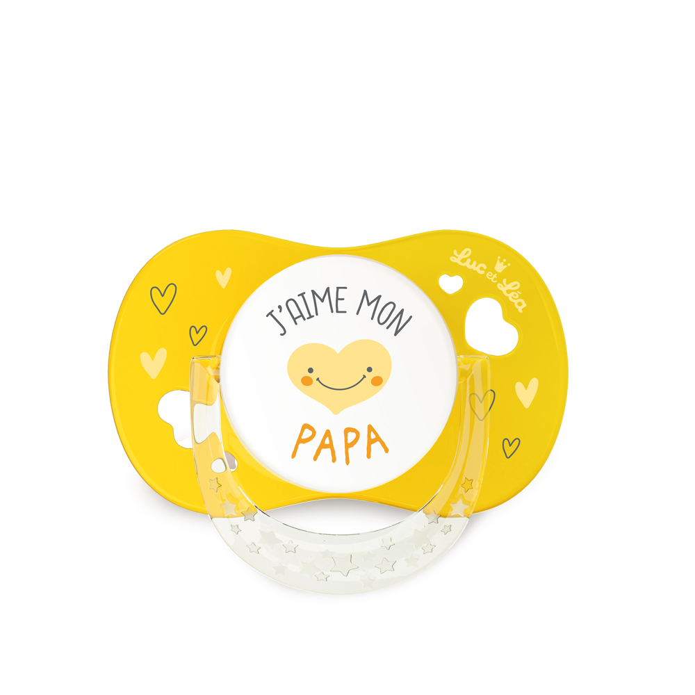 Sucette 6-18m J'aime mon Papa jaune anneau