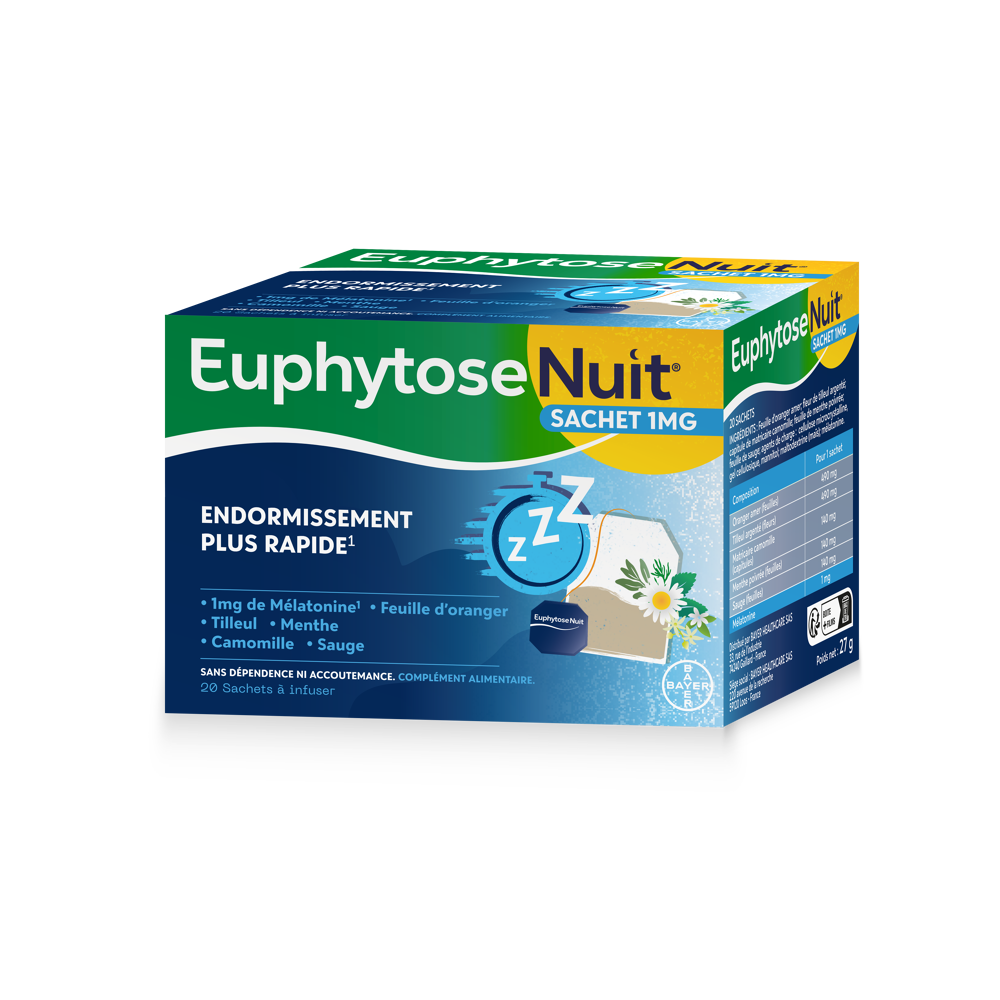 Euphytose Nuit Sommeil Mélatonine et Feuille d'Oranger 20 Sachets à Infuser