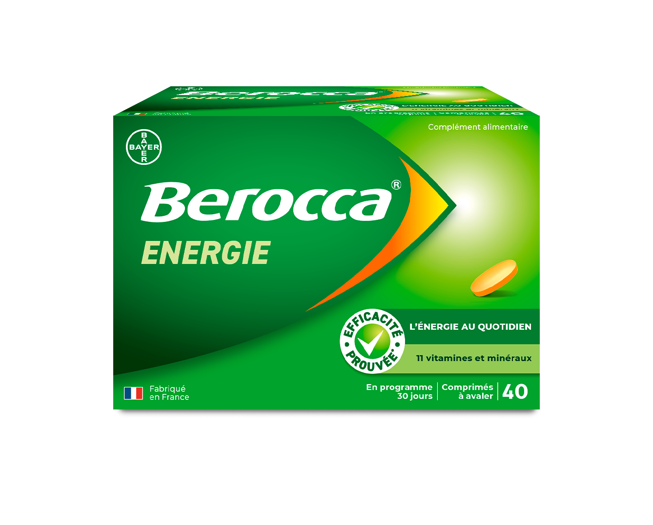 Berocca Energie Vitamine B et C, Magnésium et Zinc 40 comprimés pelliculés