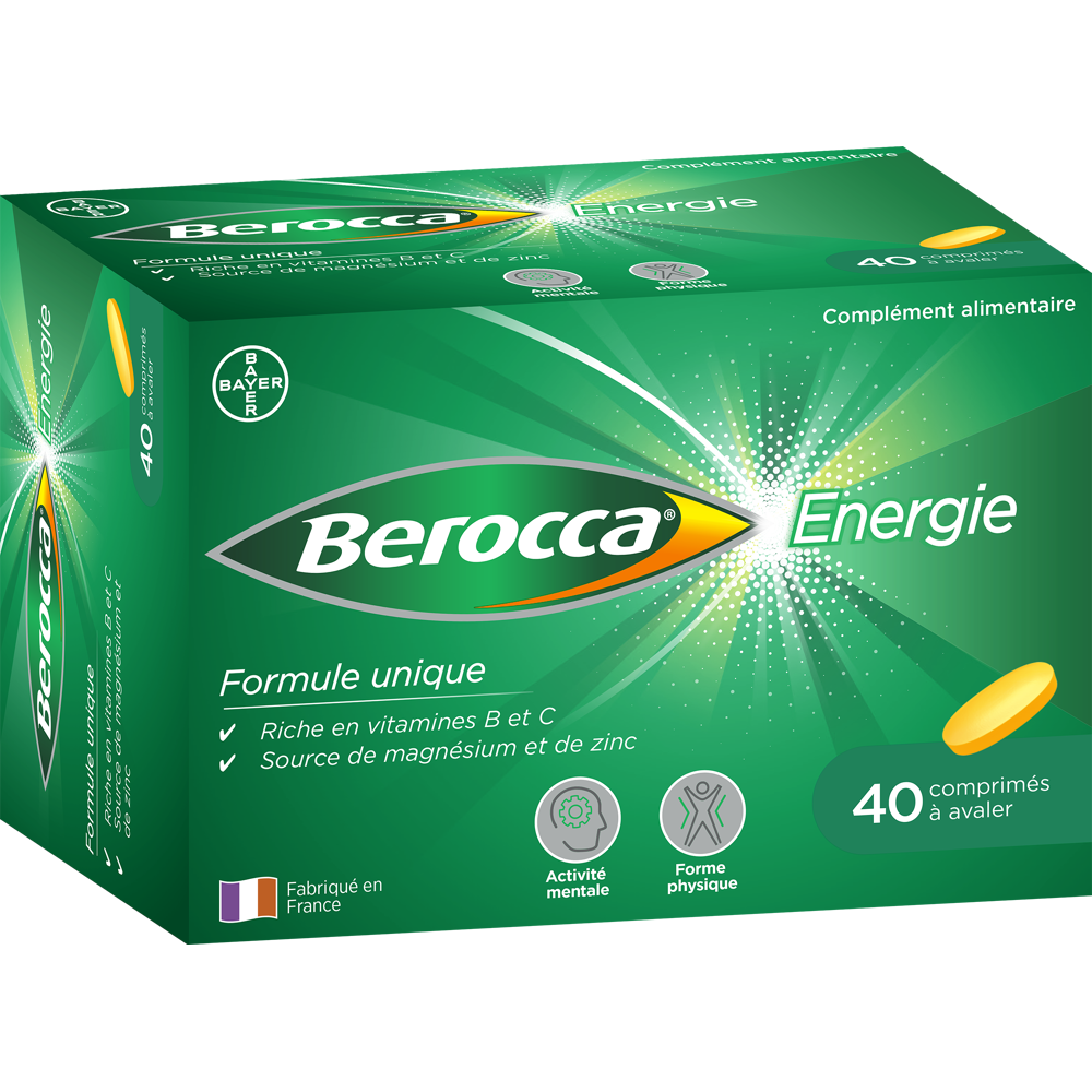 Berocca Energie Vitamine B et C, Magnésium et Zinc 40 comprimés pelliculés