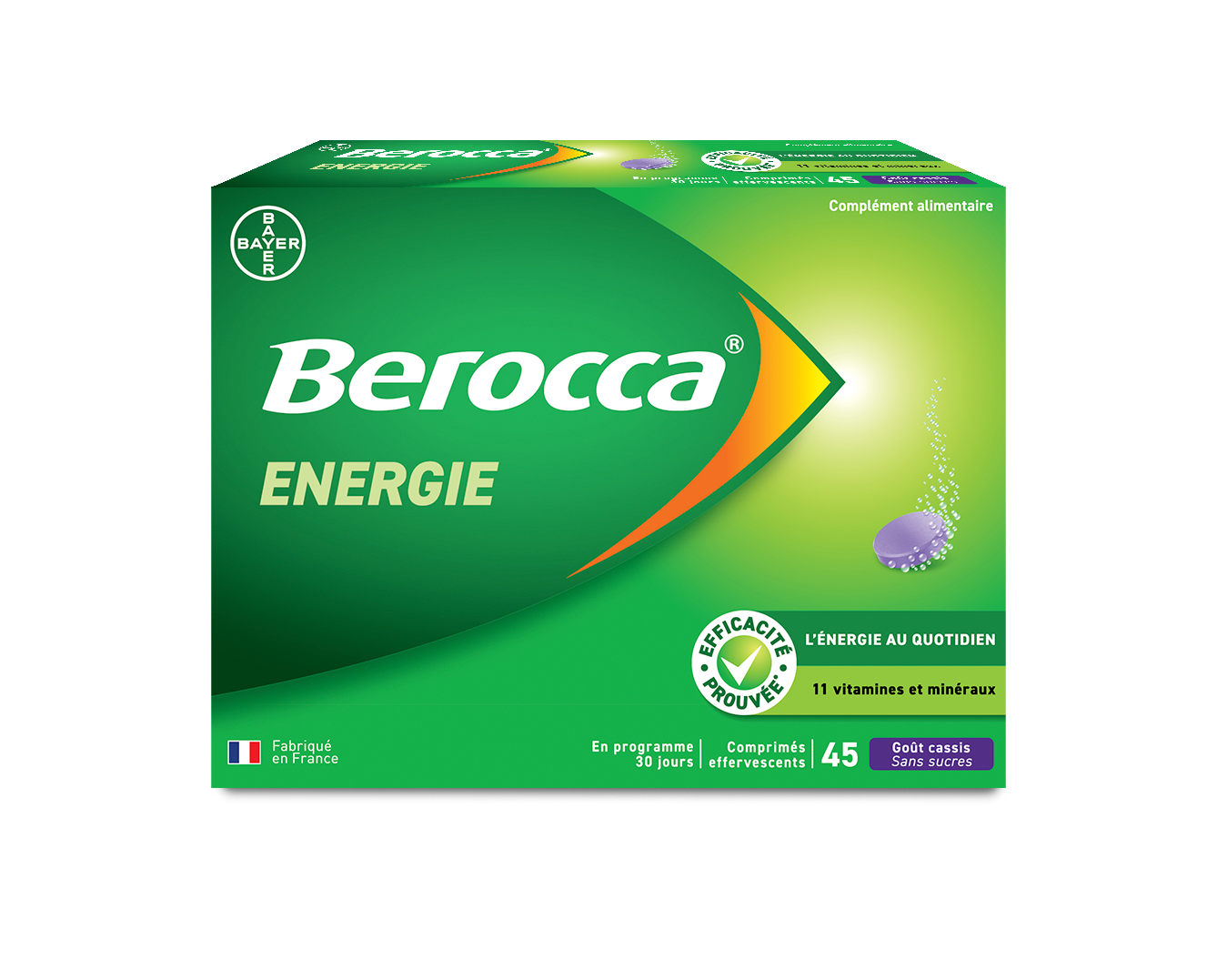 Berocca Energie Goût Cassis Vitamine B et C, Magnésium et Zinc 45 Comprimés Effervescents