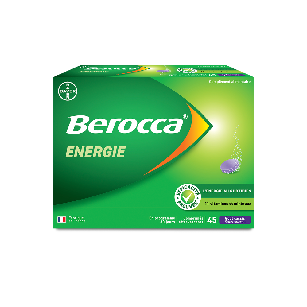 Berocca Energie Goût Cassis Vitamine B et C, Magnésium et Zinc 45 Comprimés Effervescents
