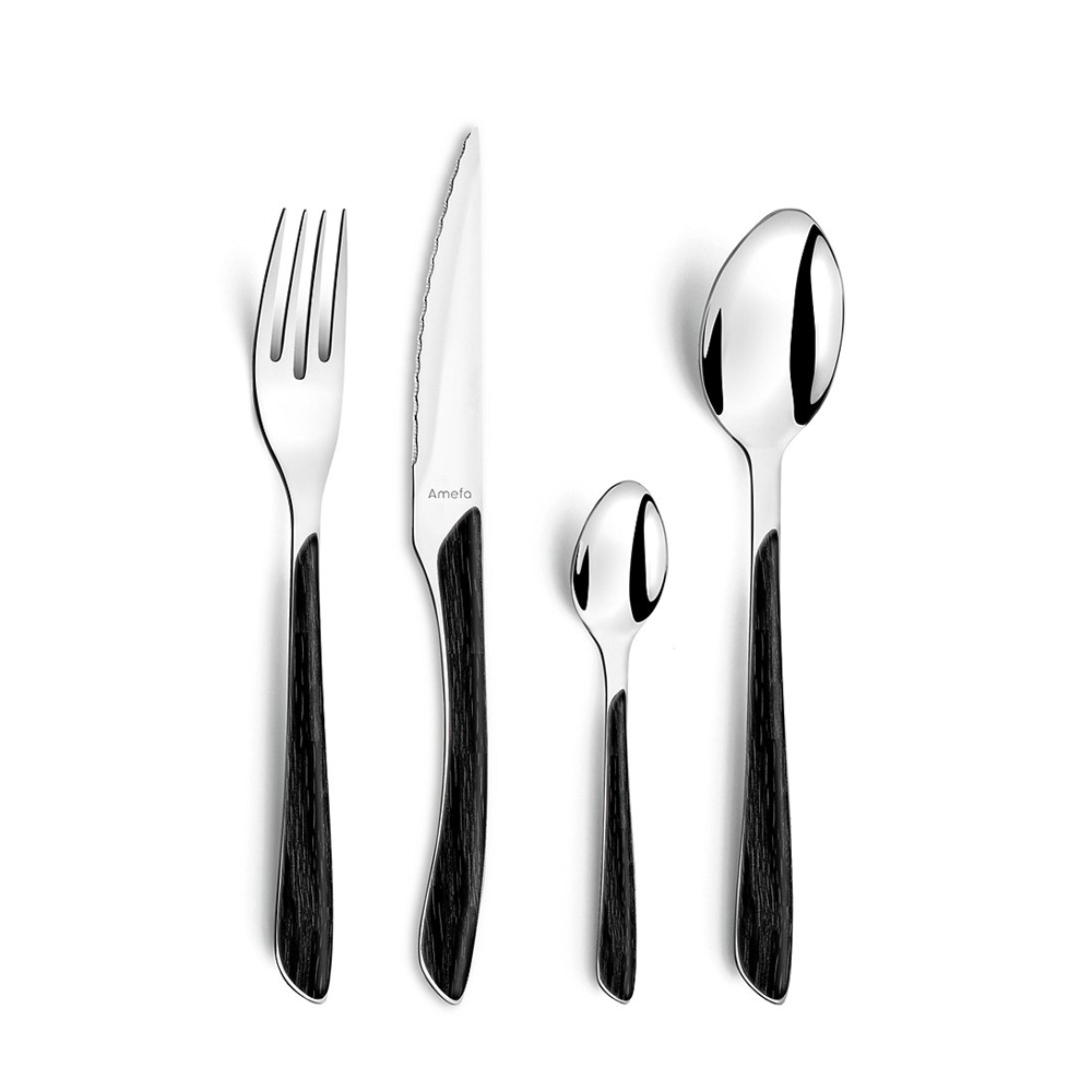 Ménagère 24 pièces Amefa Eclat Nature noir aspect bois