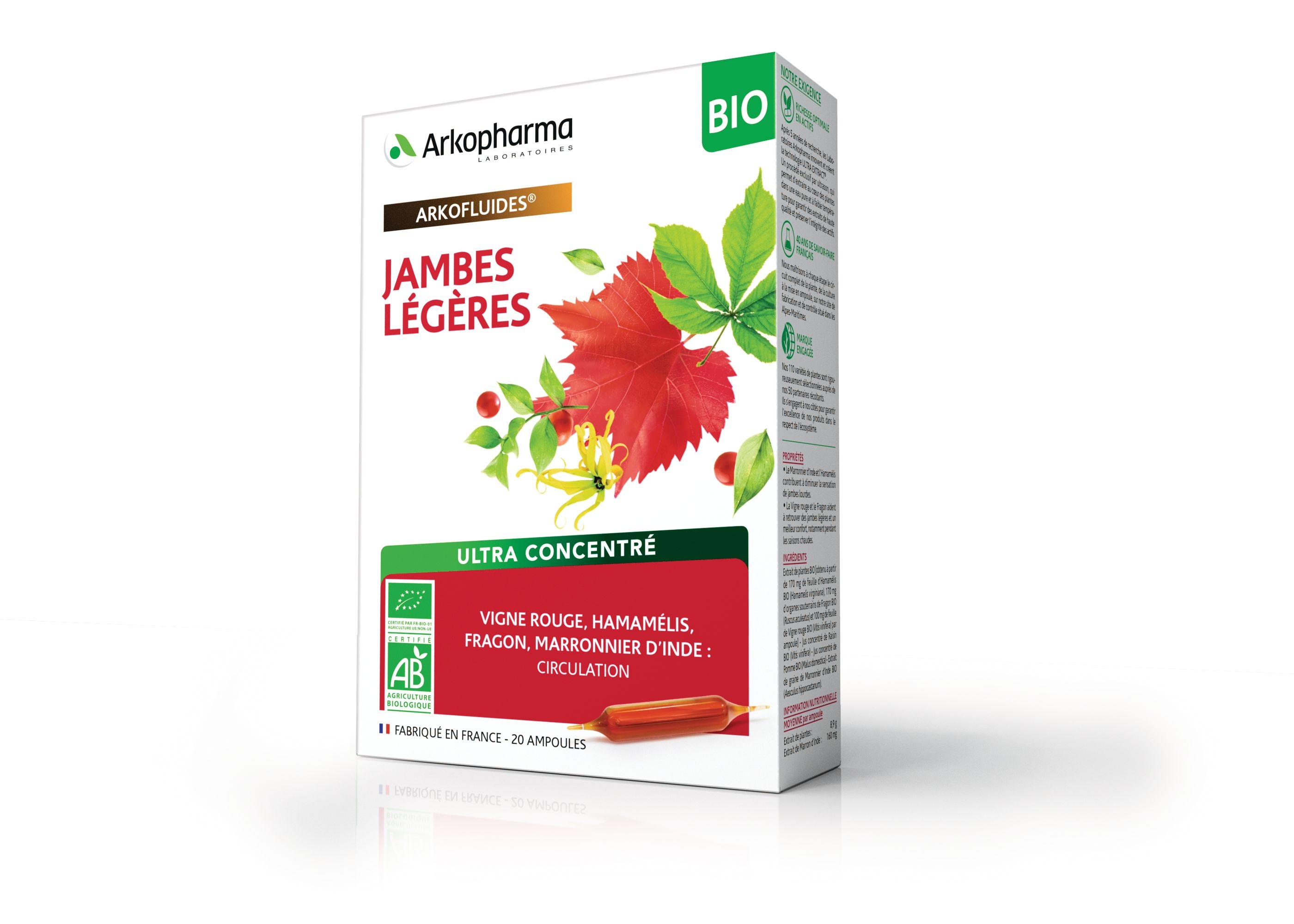 Arkofluides jambes légères bio 20 ampoules