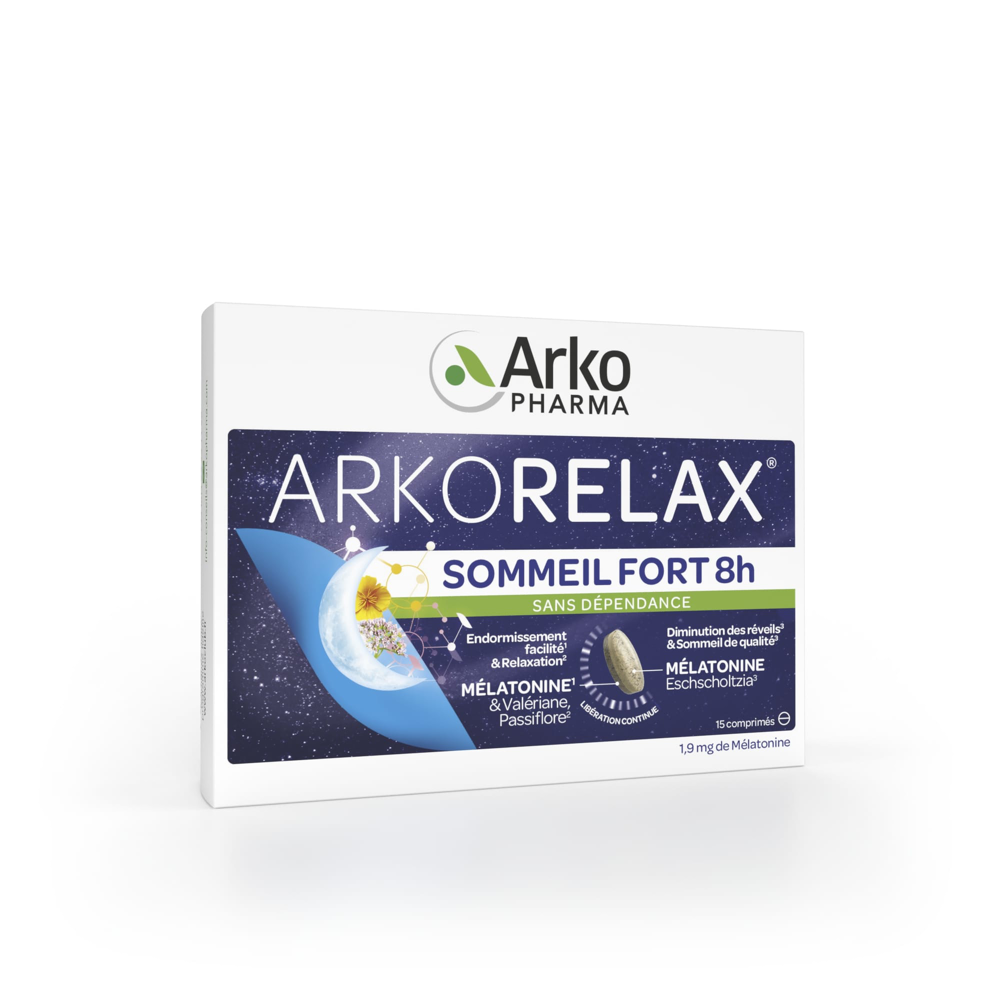 Arkorelax Sommeil Fort 8H Mélatonine 15 comprimés