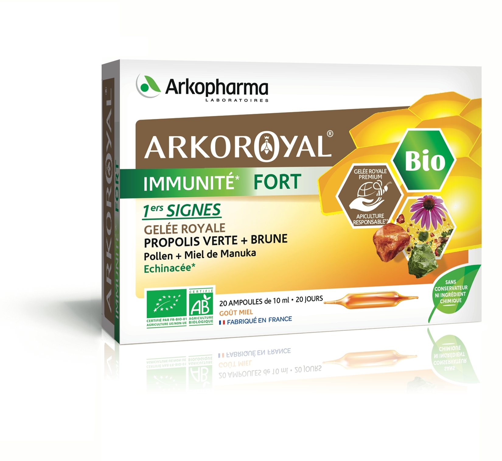 Arkoroyal immunité fort bio gelée royale, propolis, 20 ampoules x 10ml