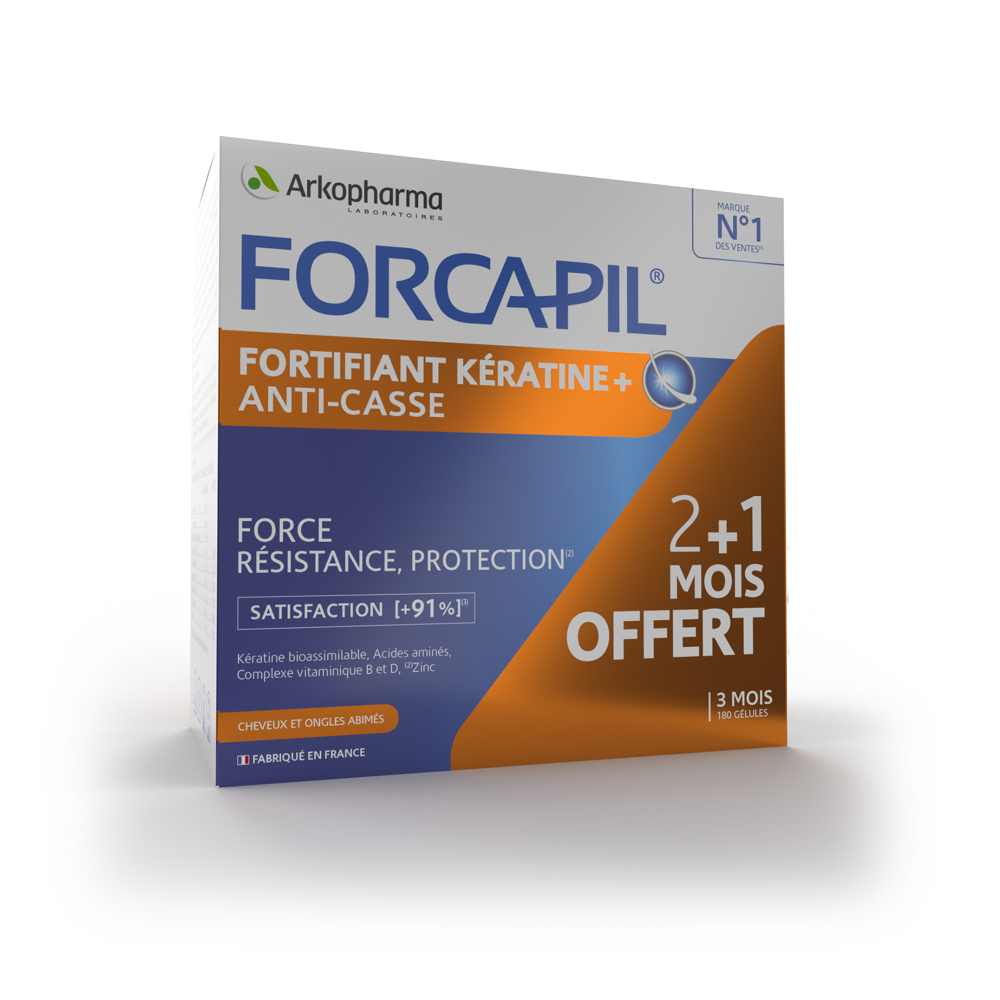 Forcapil fortifiant + keratine 180 gélules dont 60 gélules offertes