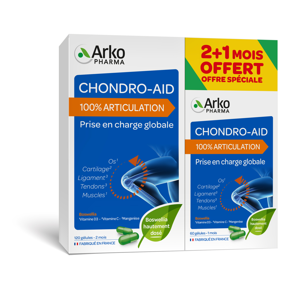 Chondro-Aid 100% Articulation - 2 mois + 1 Mois Offert Nouveau Pack 180 gélules