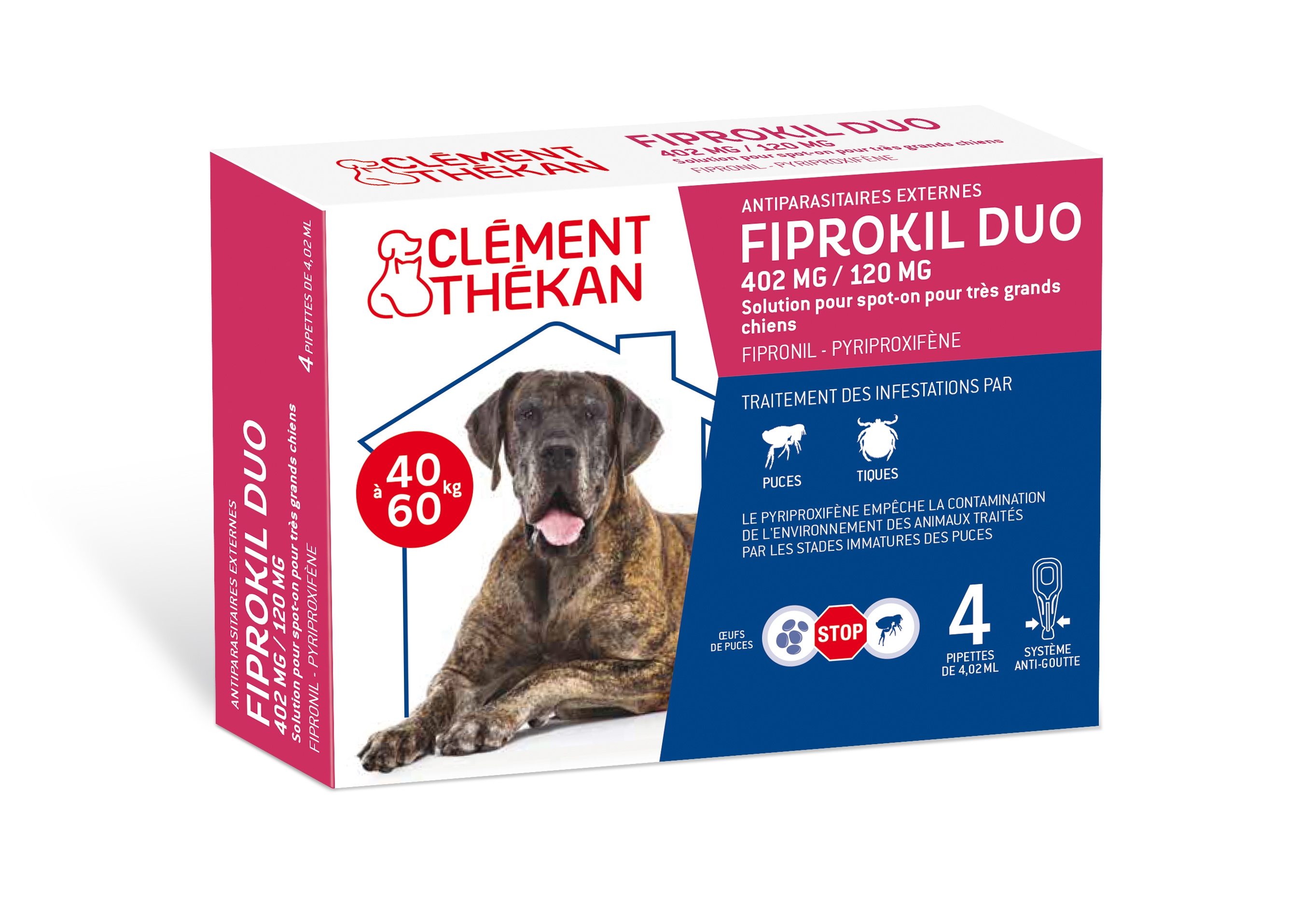Anti-Puces Anti-Tiques Chien 40-60kg 4 Pipettes