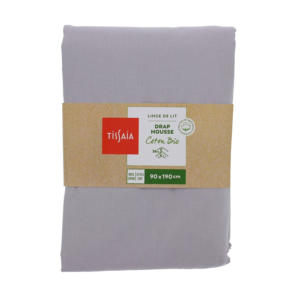 Drap housse 100% coton issu de l'agriculture biologique, 57 fils au cm²