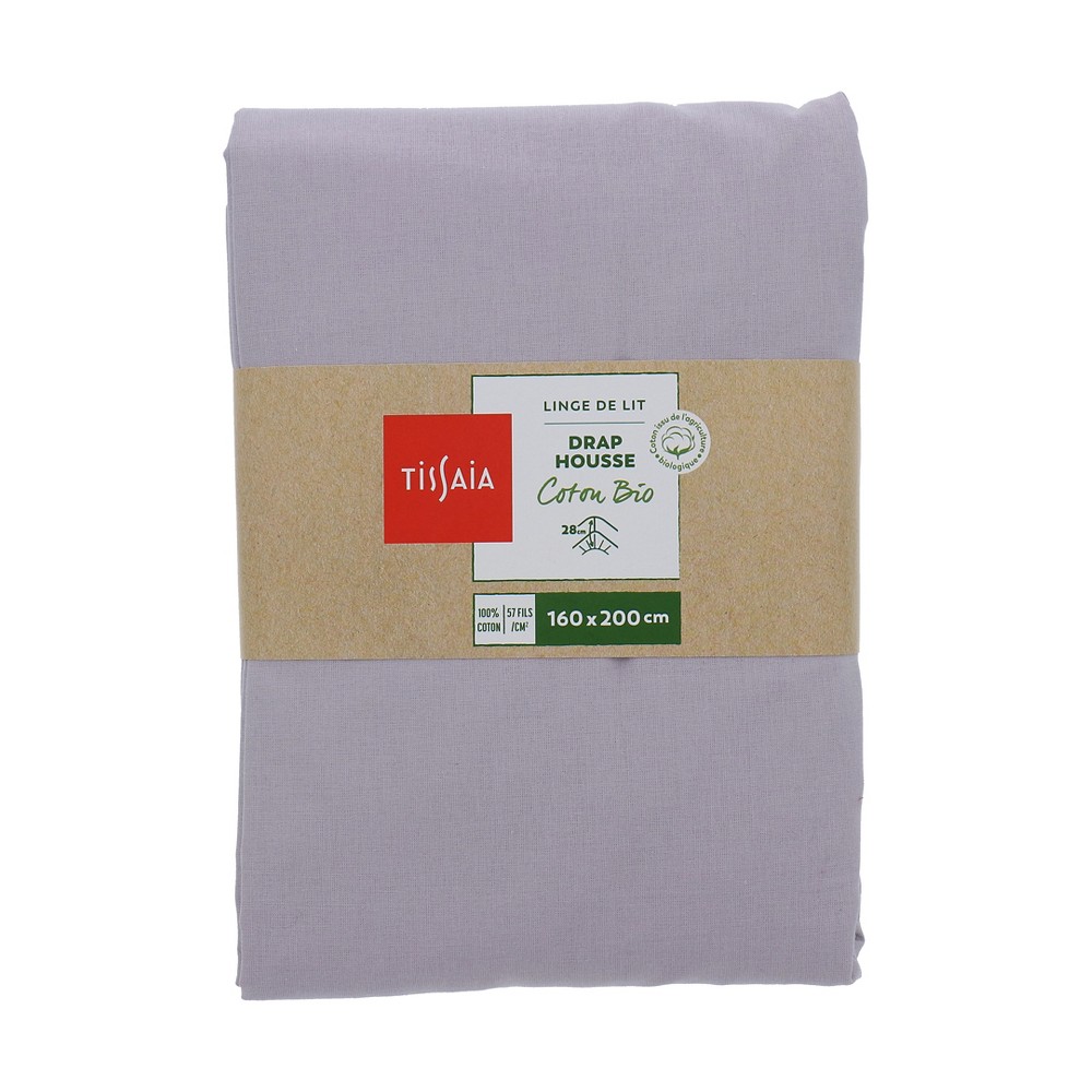 Drap housse 100% coton issu de l'agriculture biologique, 57 fils au cm²