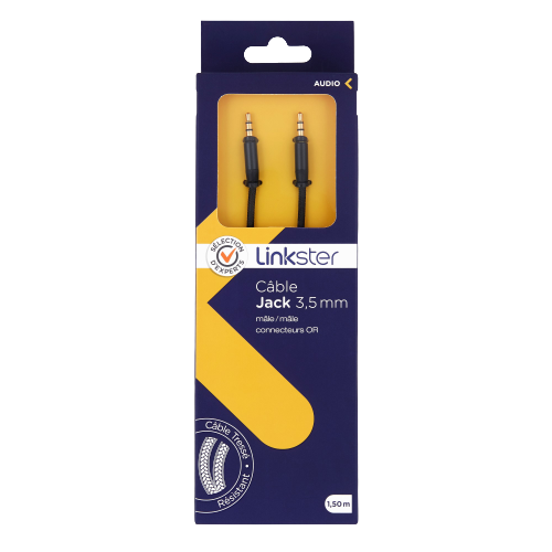 Câble jack 3,5mm mâle/mâle - 1,5m - connecteur or - Sélection d’Experts - Linkster