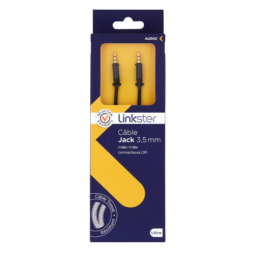 Câble jack 3,5mm mâle/mâle - 1,5m - connecteur or - Sélection d’Experts - Linkster