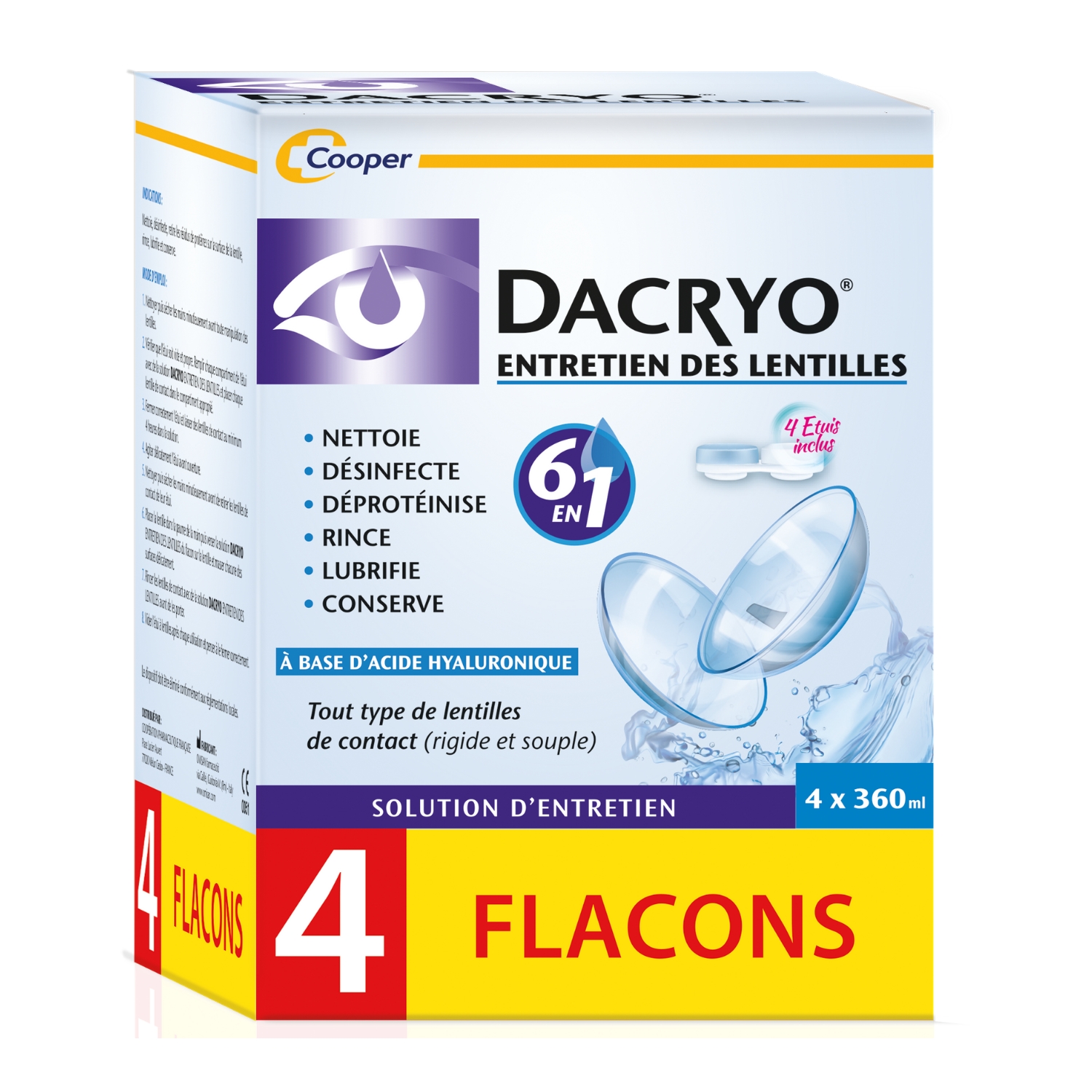 Entretien Des Lentilles 6 en 1 À Base D'acide Hyaluronique Tout Type De Lentilles De Contact Dacryo Le Flacon De 360ml - vue 2