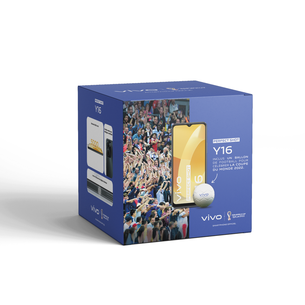 Pack Smartphone Vivo Y16 128Go Noir et Ballon Vivo Coupe du Monde