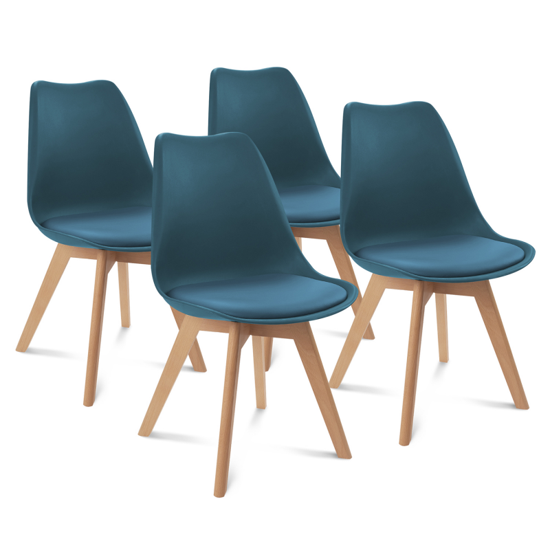 Lot De 4 Chaises Scandinaves GABY Bleues - En Tissu, Pour Salle à Manger, Dimensions 46.5x50x88.5 Cm