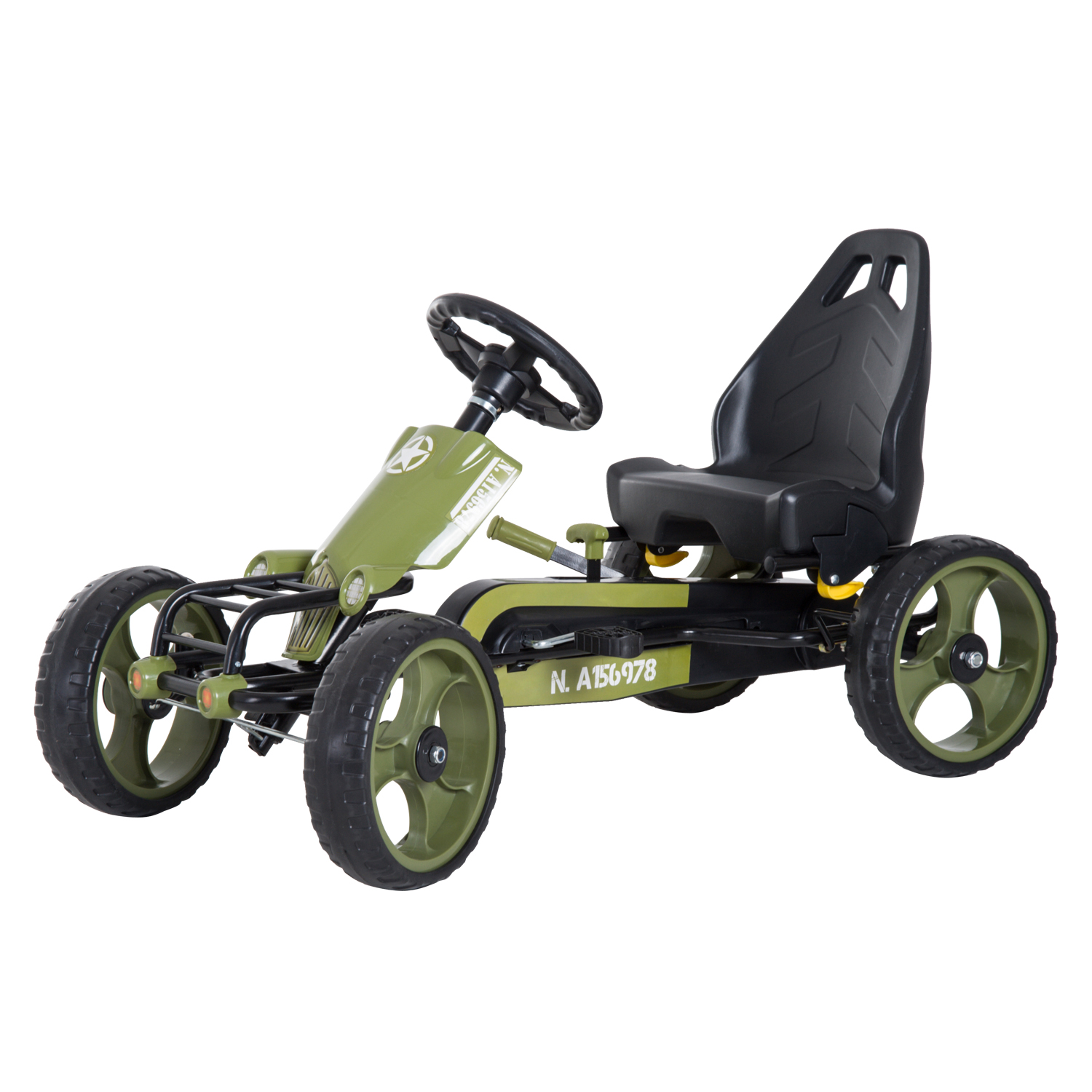 Kart à pédales pour enfants - AIYAPLAY - roue libre, frein, roues EVA antidérapantes - plastique et métal - 100x59x60,5cm - rouge - Jeux - Jouets