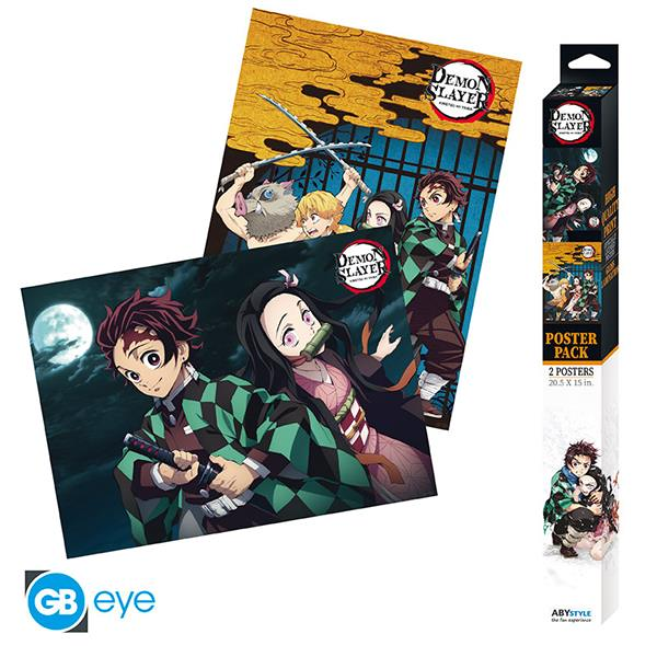 demon slayer - set 2 chibi posters - groupe & duo (52x38)