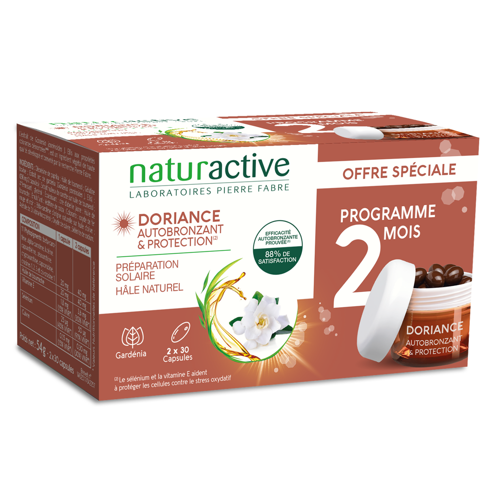 Doriance Autobronzant & Protection 2X30 capsules + bracelet indicateur UV offert