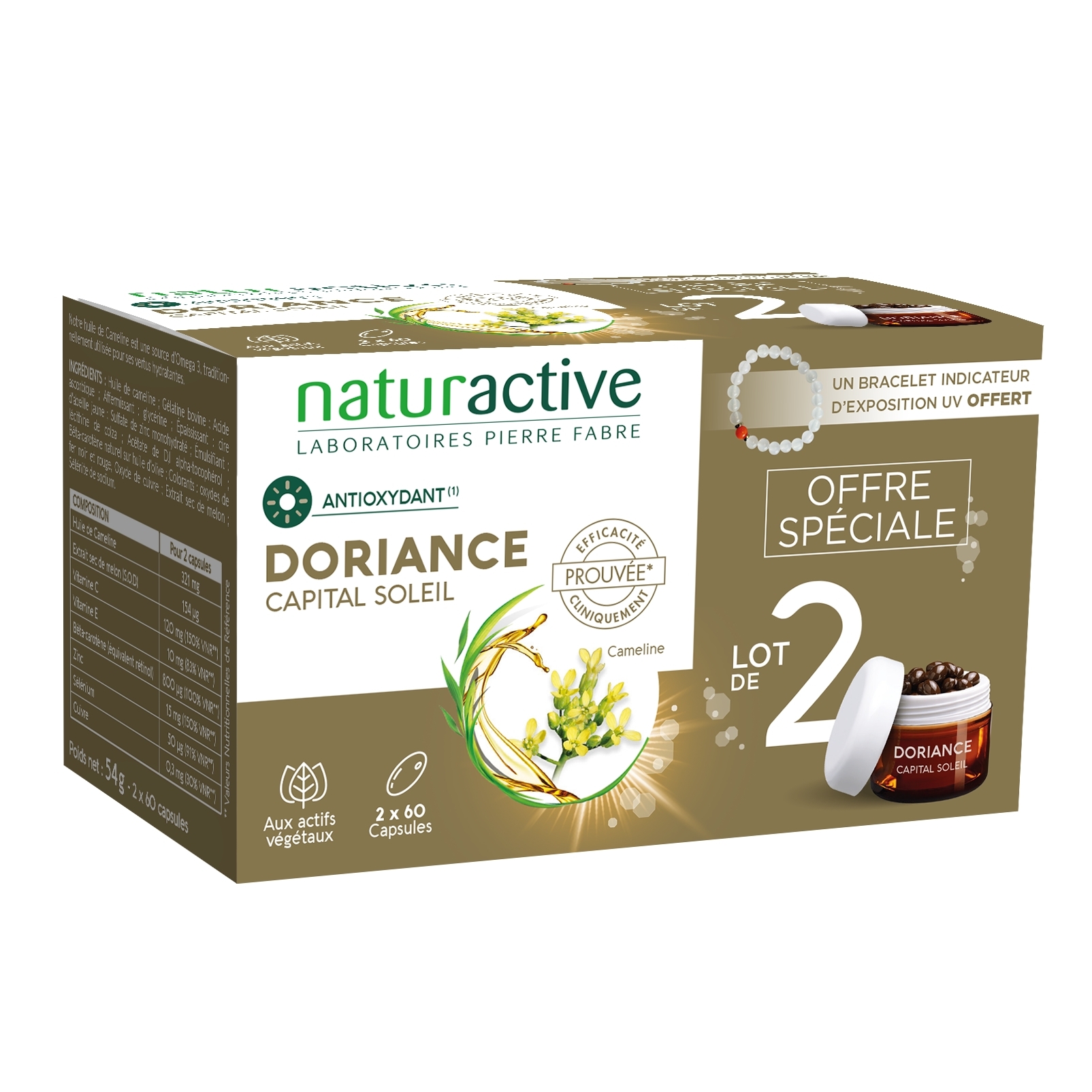 Doriance Capital Soleil 120 capsules + bracelet indicateur UV offert