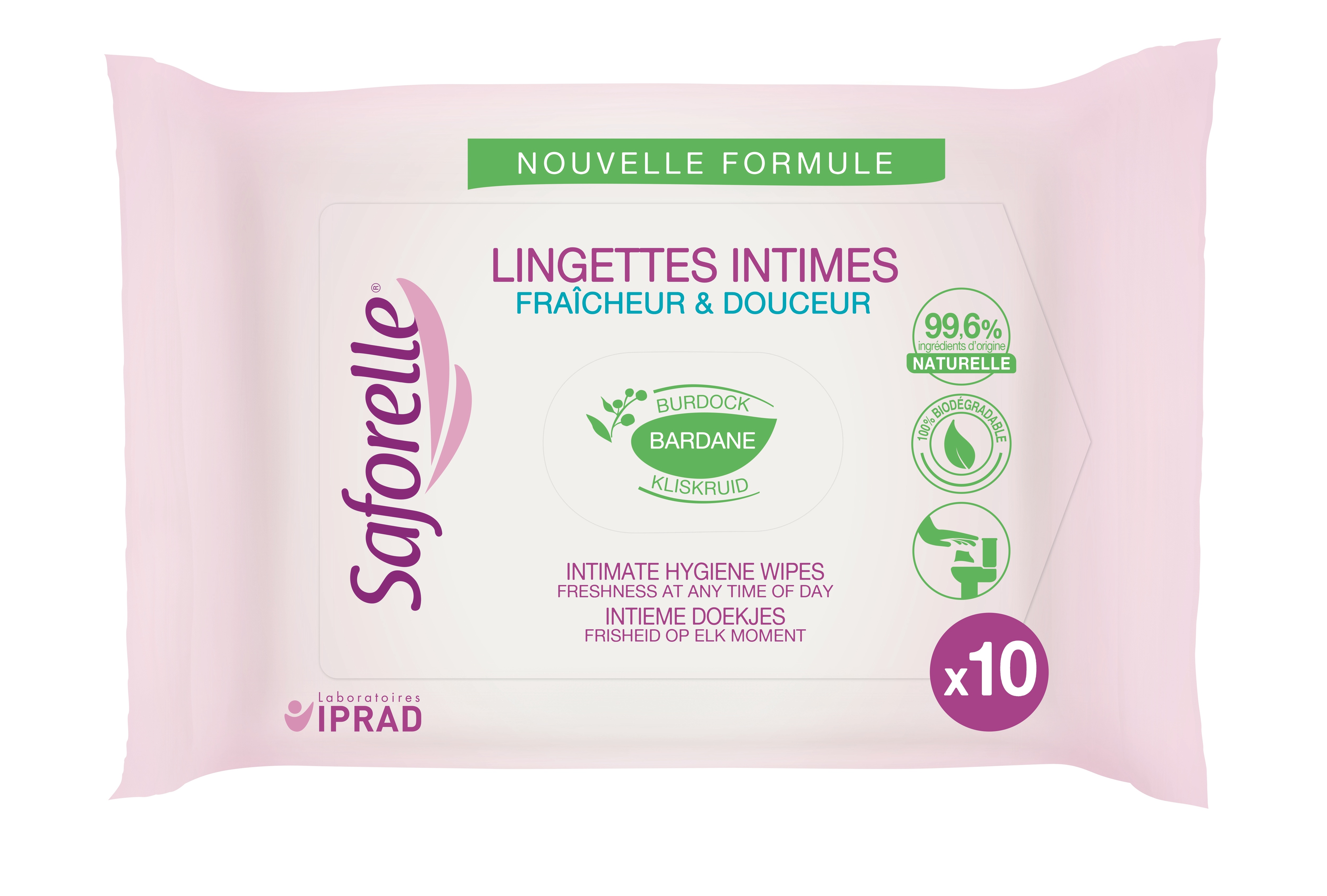 Saforelle lingettes intimes pocket Flushables x10