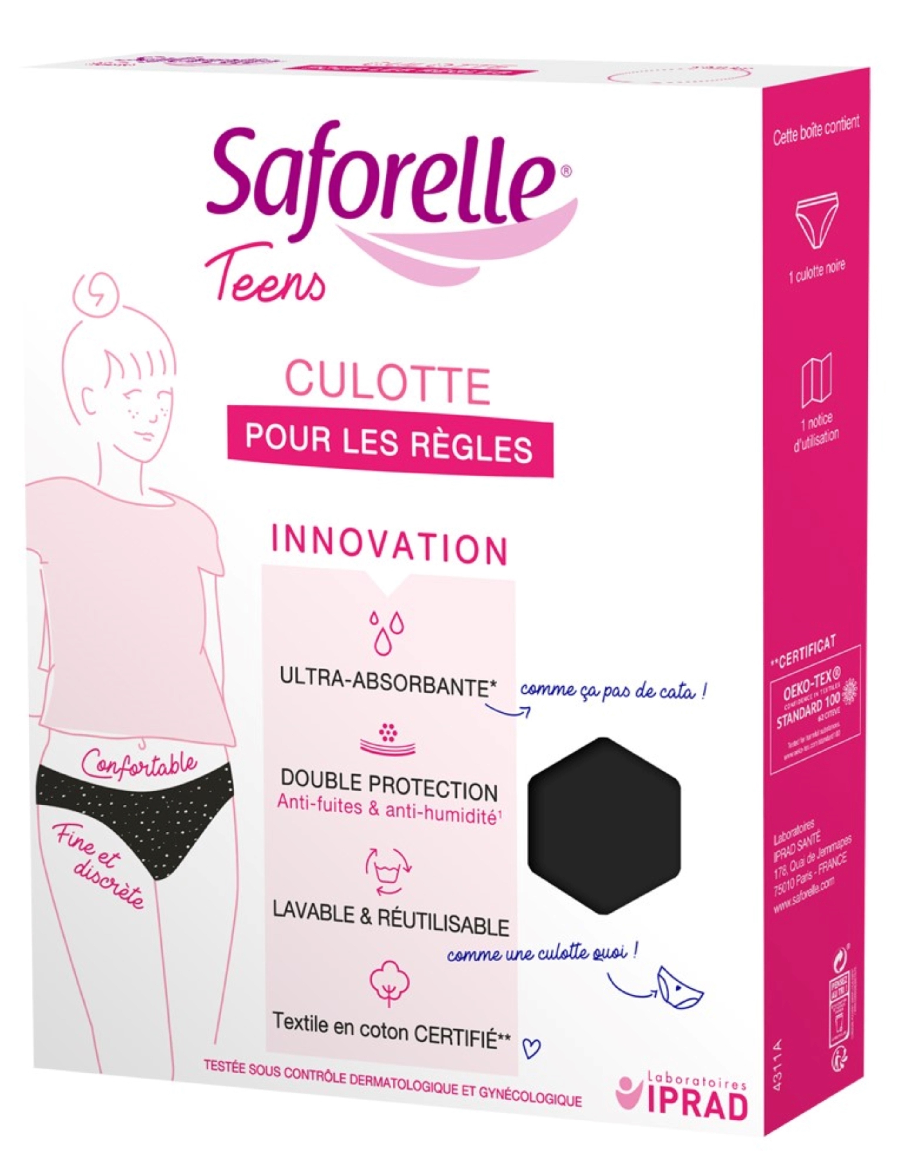 Culotte Teens pour les Règles - Noire étoilée - Taille 12 ans