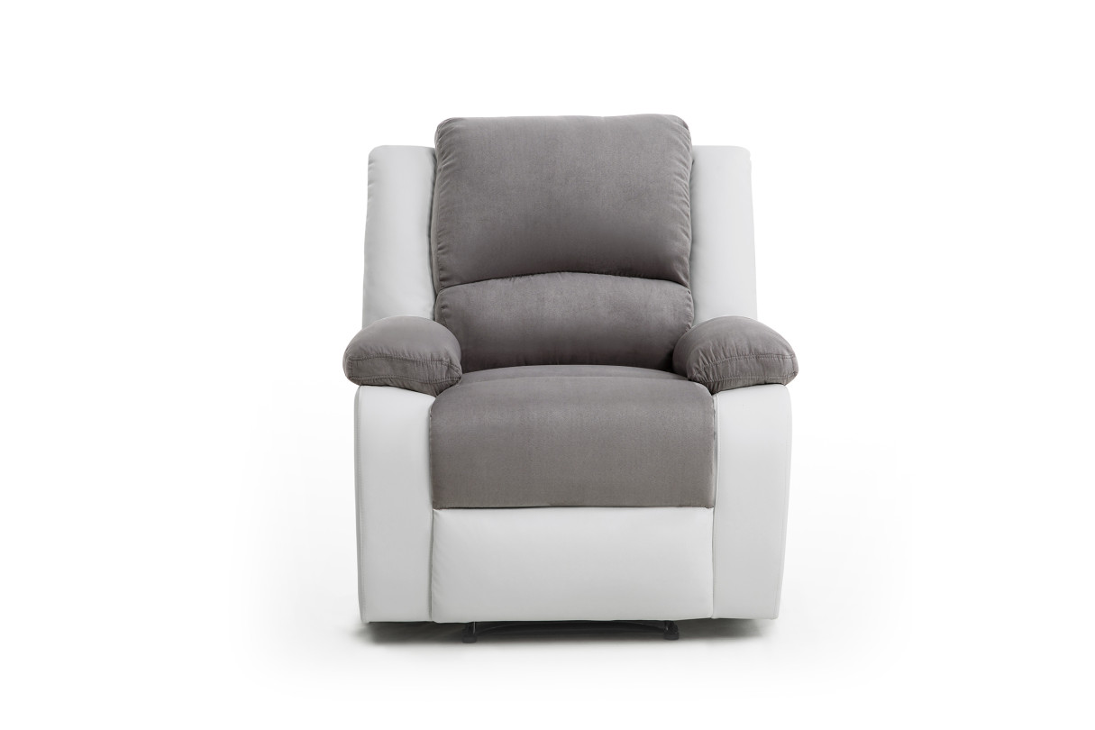 Fauteuil Relax de relaxation manuel en microfibre et simili - Gris, blanc