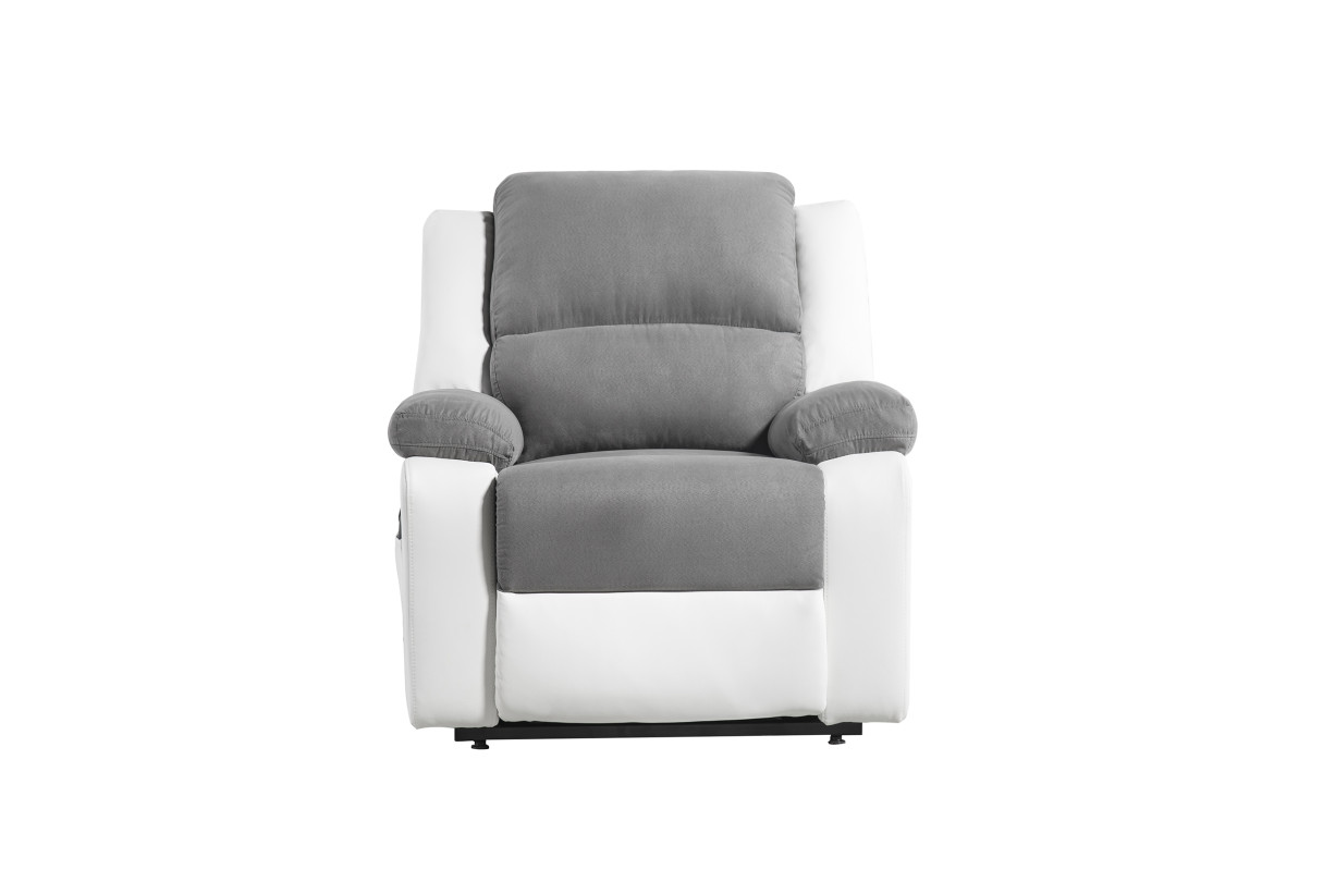 Fauteuil Relax de relaxation électrique avec releveur PU blanc et microfibre grise