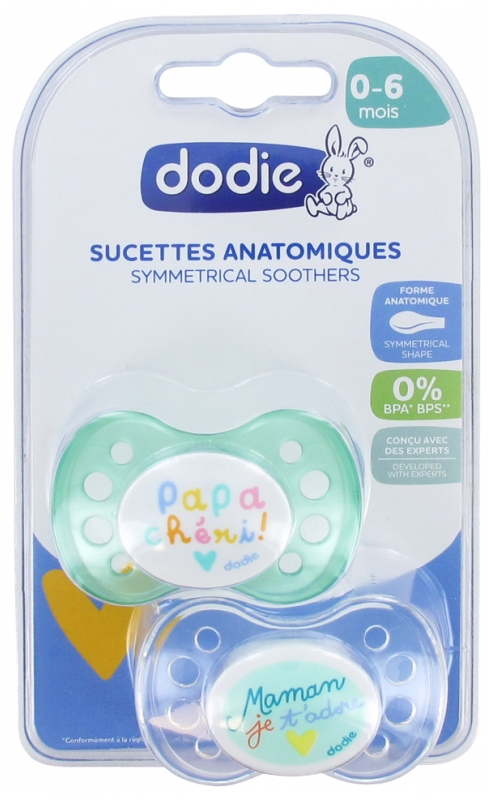 Sucettes 0-6 mois duo maman papa chéri - Coloris aléatoire
